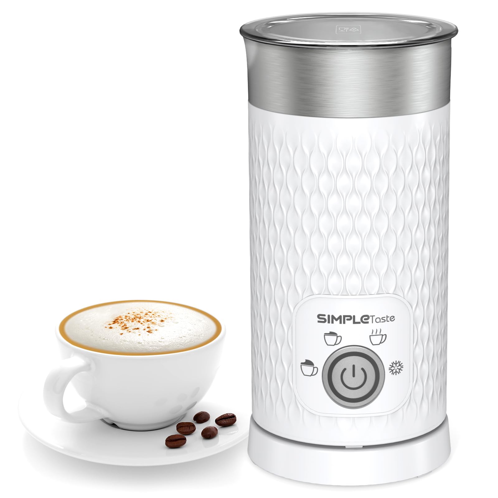 SIMPLETASTE 4-in-1 Electric Milk Frother and Warmer - Automatic Hot & Cold Foam Maker for Latte, Cappuccino, Macchiato - Perfect for Home Coffee Bar, Office Use, and Gift Giving