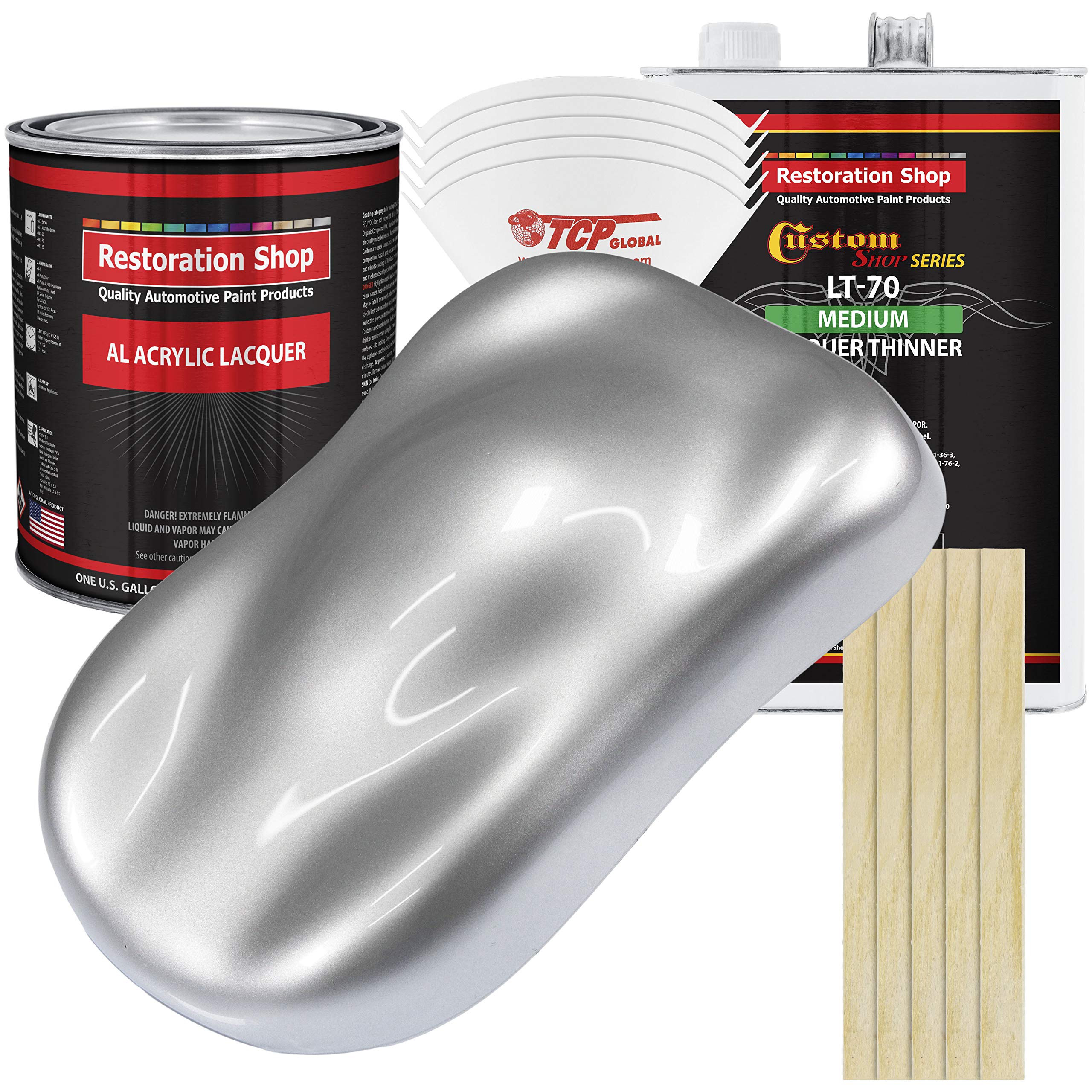 Restoration Shop - Iridium Silver Metallic Acrylic Lacquer Auto Paint Kit (1 Gallon) with Medium Thinner - Professional Gloss Finish for Cars, Trucks, Motorcycles, Guitars & Furniture Refinishing - DIY Automotive Restoration & Custom Painting Projects