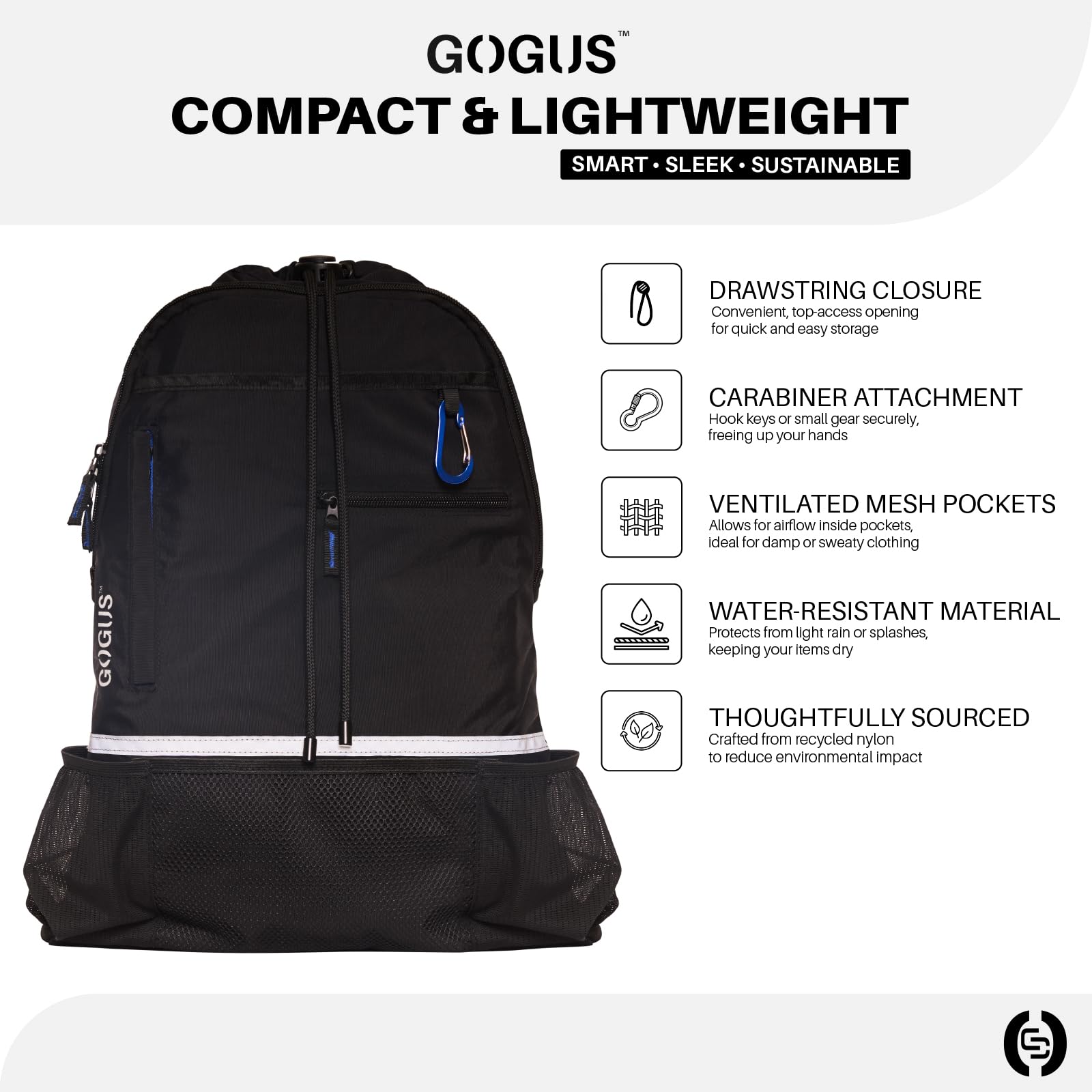 Lightweight Drawstring Gym Backpack with Dual Water Bottle Pockets | Eco-Friendly & Water-Resistant Hybrid Bag with Mesh Compartment & Reflective Details for Men & Women | Perfect for Workouts, Travel & Outdoor Activities