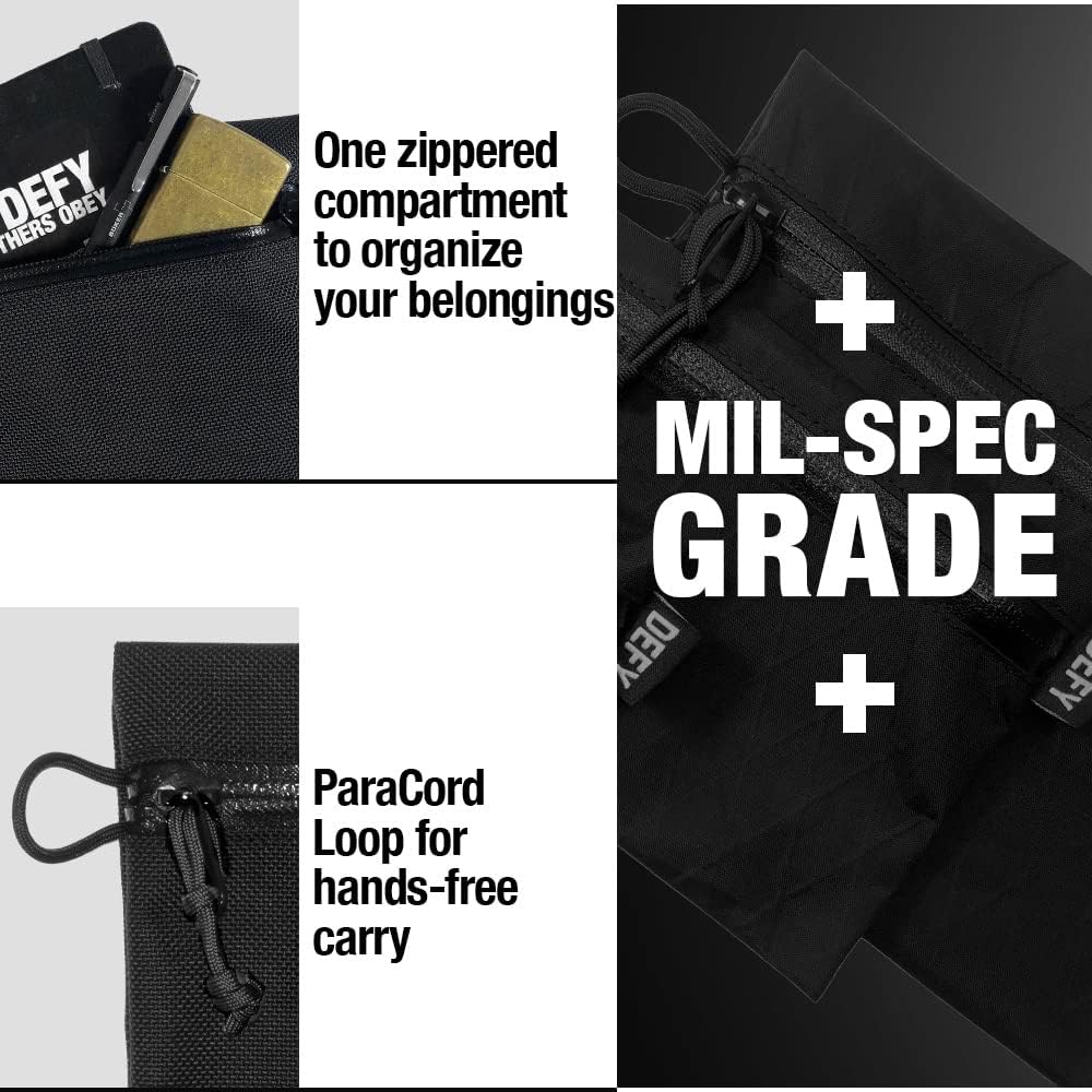 DEFY Project Ballistic Travel Pouch - Lightweight Nylon Organizer for Tech Accessories & Travel Essentials | Water-Resistant Tech Wallet Pouch (Medium, Black) | Perfect for Business Trips, Camping & Daily Commute
