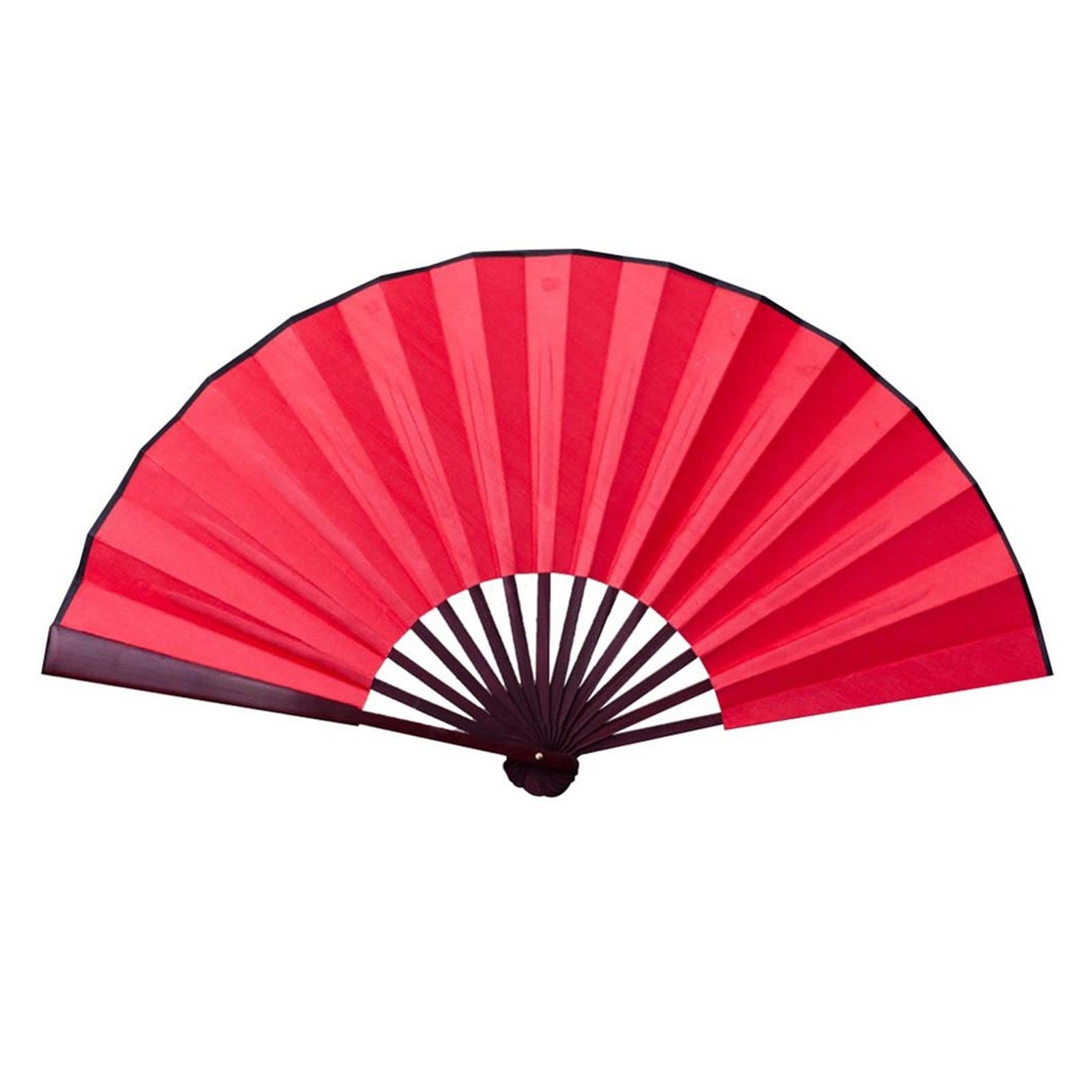 10.6 Inch & 13 Inch Chinese Silk Folding Fan - Handmade Bamboo Wood Antique Fan for Calligraphy, Painting, Home Decor, Wedding, Photo Props - Red & Natural Colors (13 Inch Size)