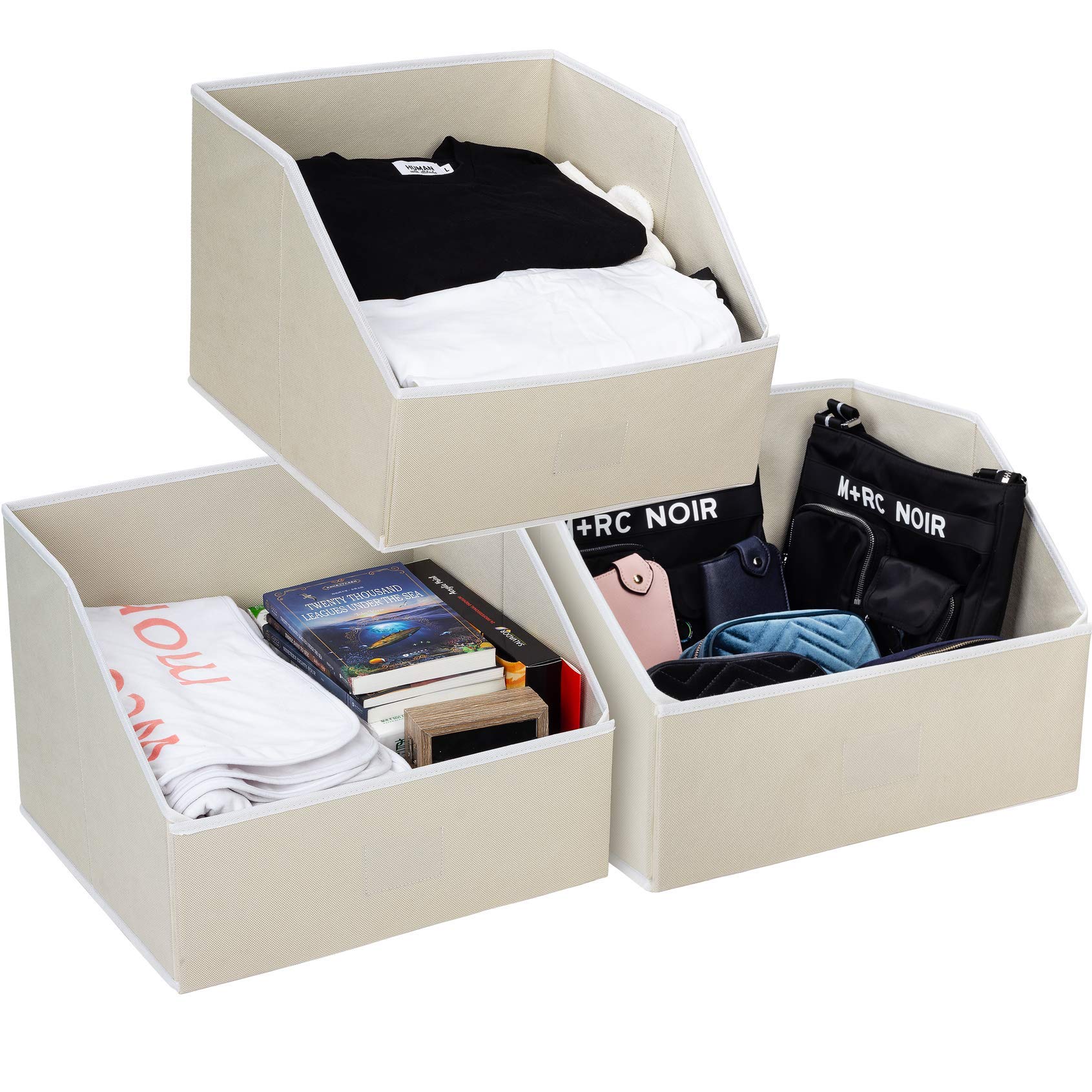 Woffit 3-Pack Large Foldable Fabric Storage Baskets for Linen Closet Organization - Perfect for Sheets, Towels, Blankets & Clothing - Space-Saving Home & Bedroom Storage Solution