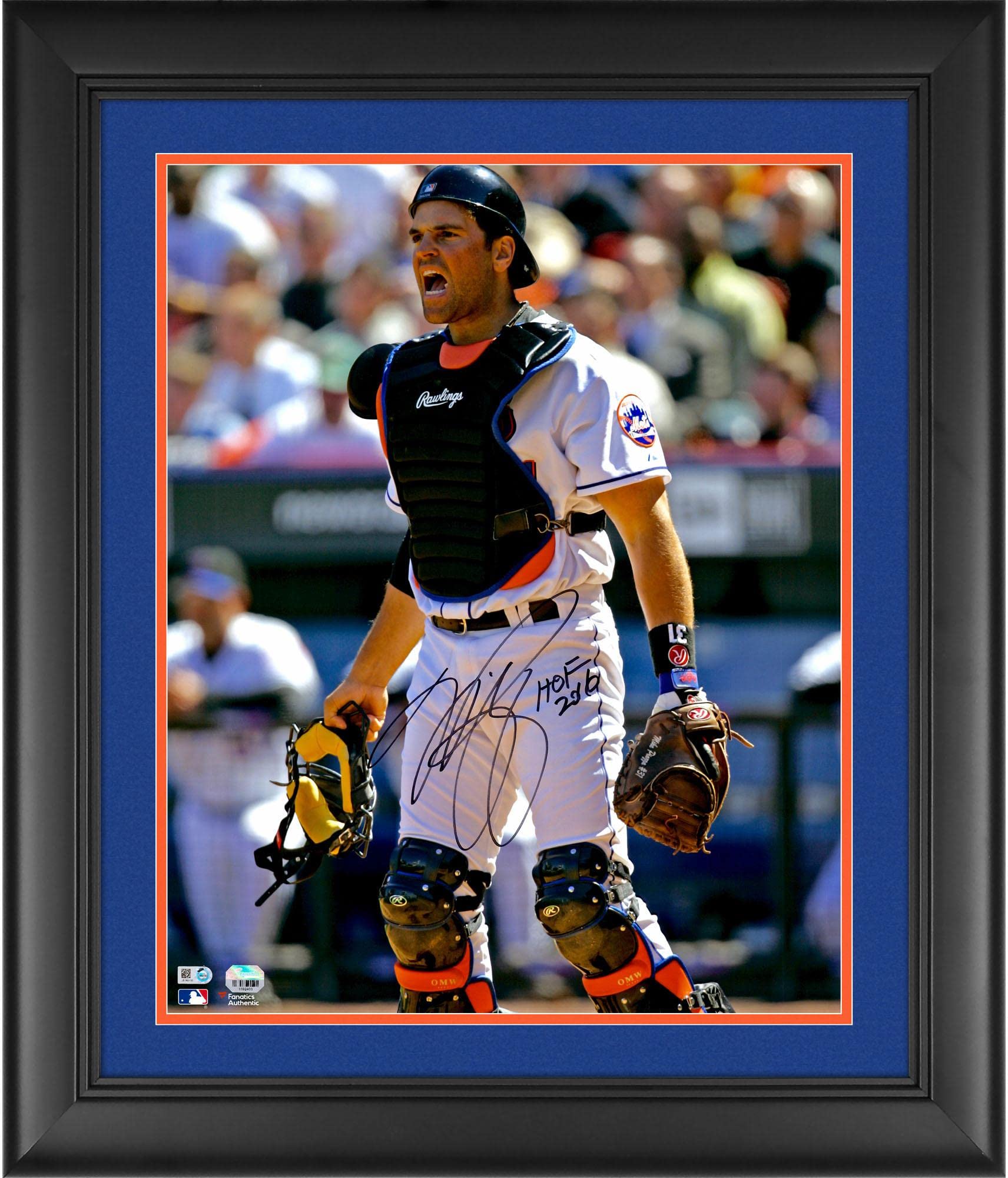 Mike Piazza New York Mets Autographed 16x20 Framed Photo in Catchers Gear with 