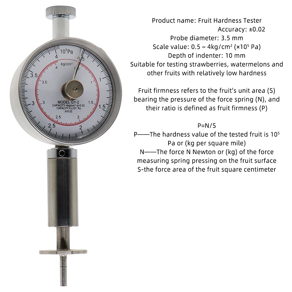 Premium Fruit Hardness Tester Penetrometer - Digital Sclerometer for Measuring Fruit Firmness (0.5-4kg/cm² Range, 3.5mm Pressure Head) - Ideal for Agriculture, Food Quality Control & Ripeness Testing