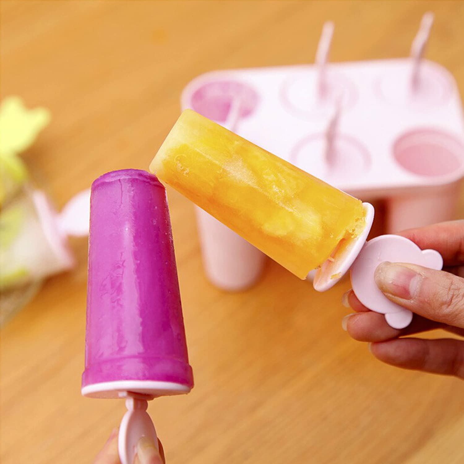 DULKET Reusable Ice Cream & Popsicle Molds with Sticks - Easy to Make & Remove, BPA-Free Silicone Ice Lolly Molds for Homemade Frozen Treats (Pink) - Perfect for Summer Parties, Kids Snacks & Healthy Desserts