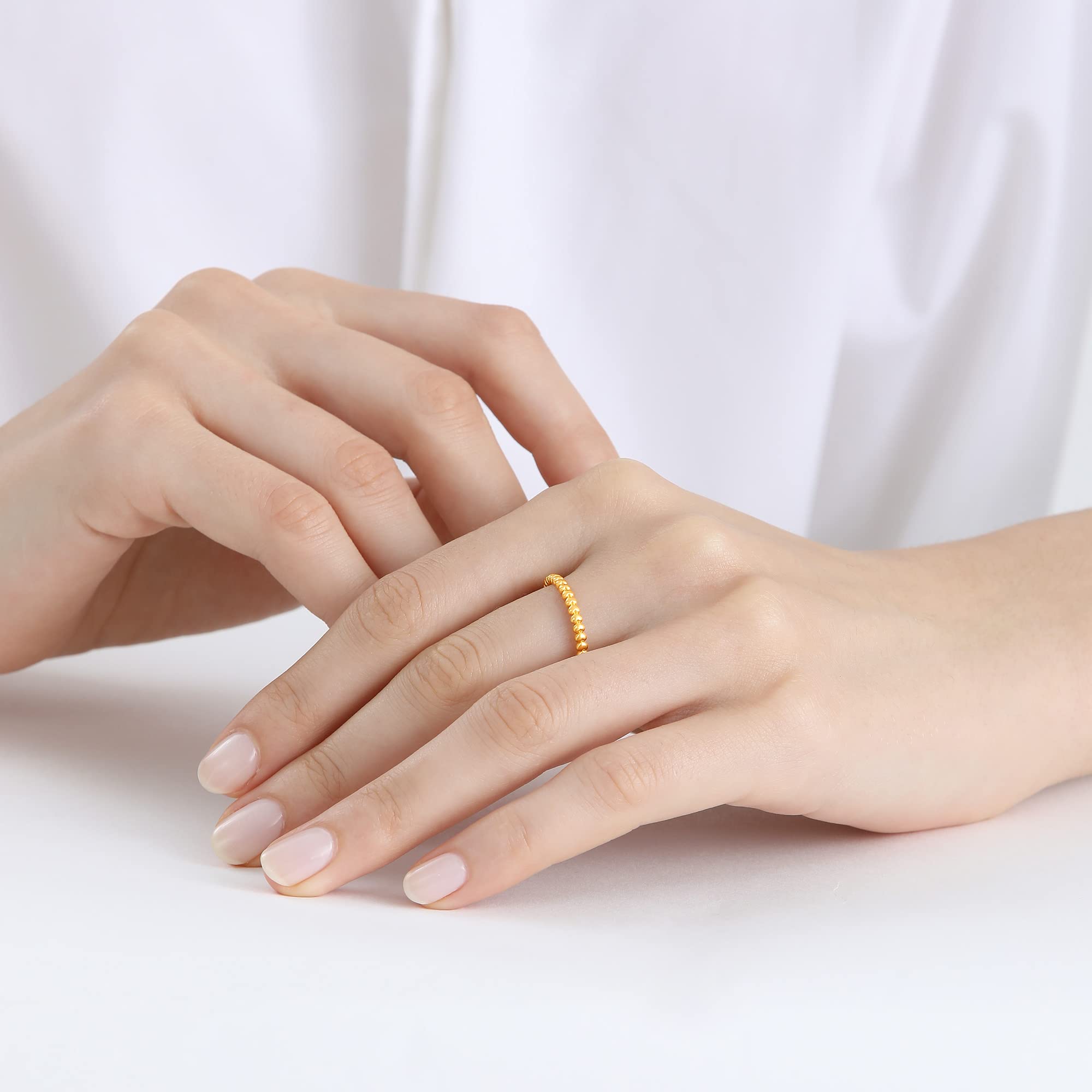 CHOW SANG SANG 24K Solid Gold Stackable Heart Beads Ring for Women - 999 Pure Gold Heart Shaped Ring - Perfect Gift for Anniversary, Valentine's Day & Everyday Wear