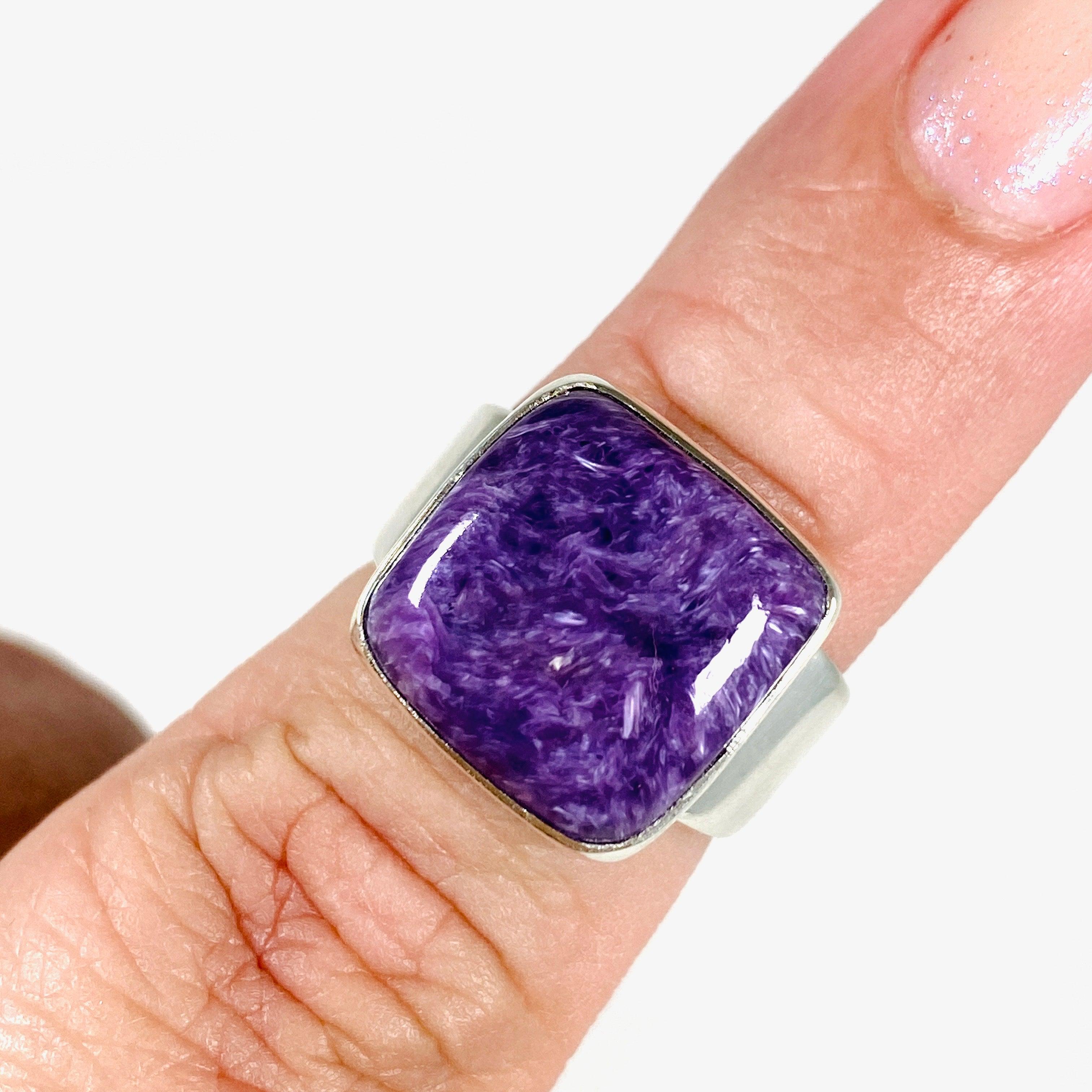 Charoite Square Ring Size 7 KRGJ3054 | Genuine Purple Gemstone Jewelry for Women | Perfect for Weddings, Parties & Special Occasions