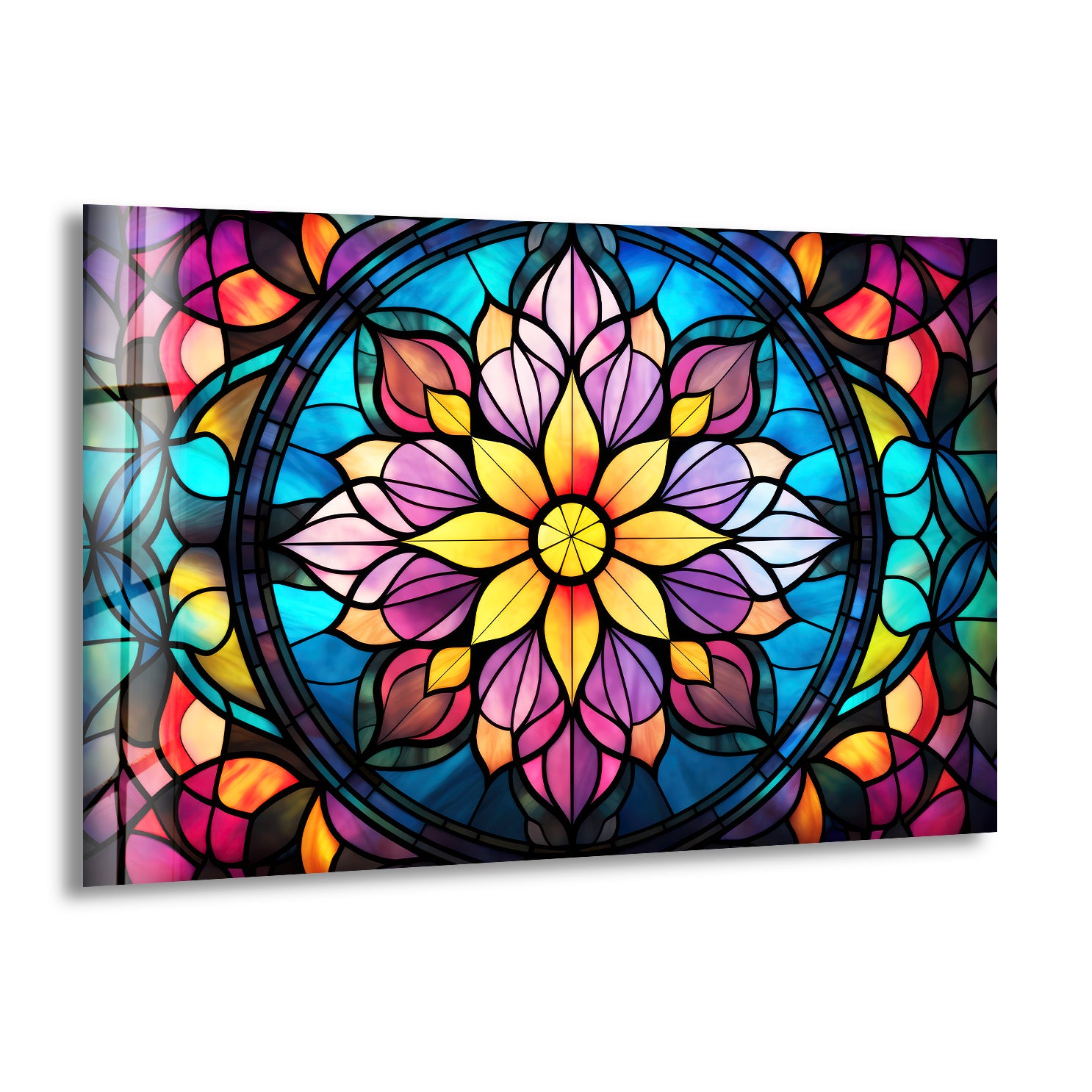 Vibrant Mandala Wall Art Decor - Colorful Stained Glass Style Print for Boho & Modern Home Interiors | Perfect for Living Room, Bedroom, Meditation Space & Yoga Studio Decor