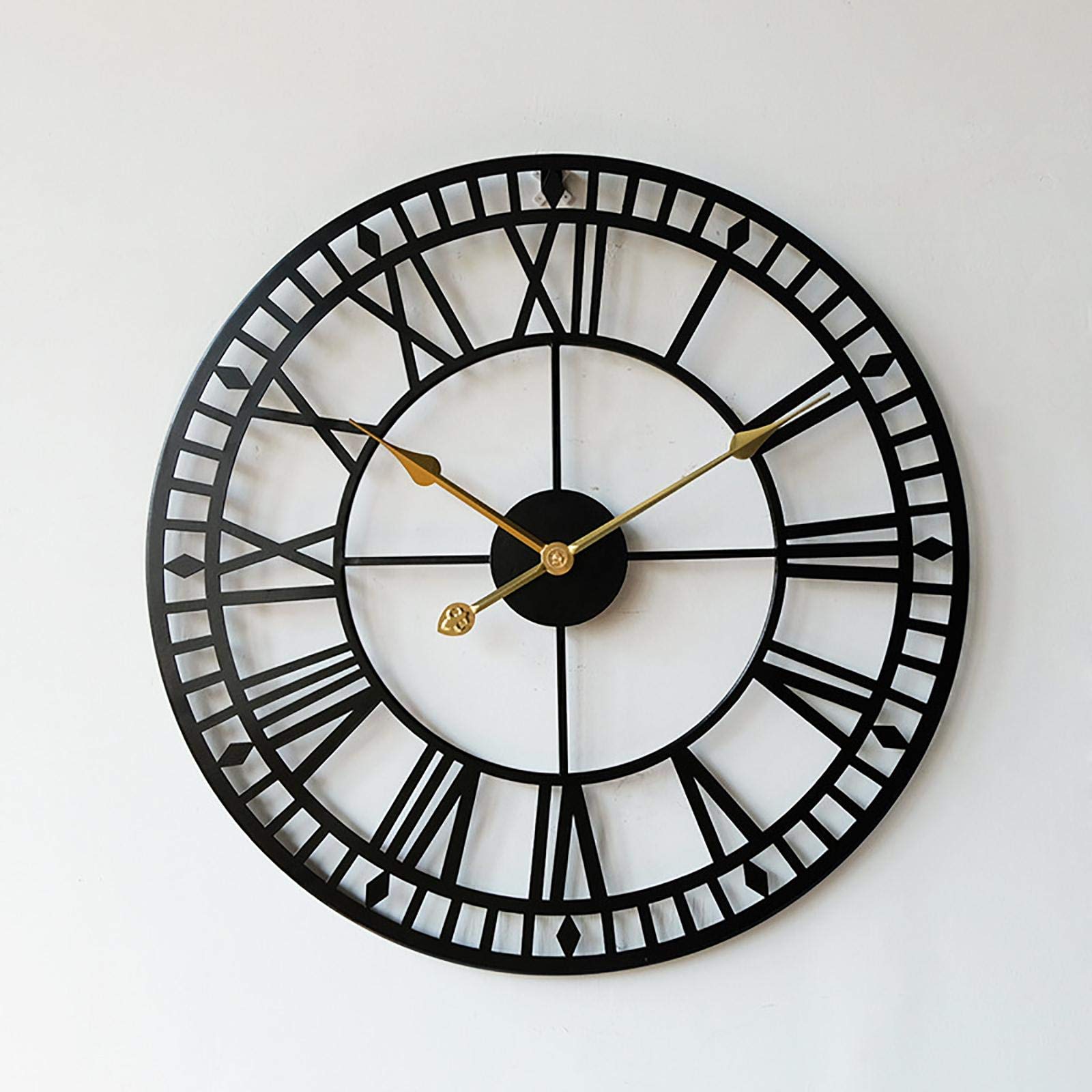 **Waterproof Outdoor Wall Clock - Retro Roman Numeral Iron Art Garden Clock (40cm, Black) - Battery Operated, Silent - Perfect for Patio, Backyard, and Garden Decor**