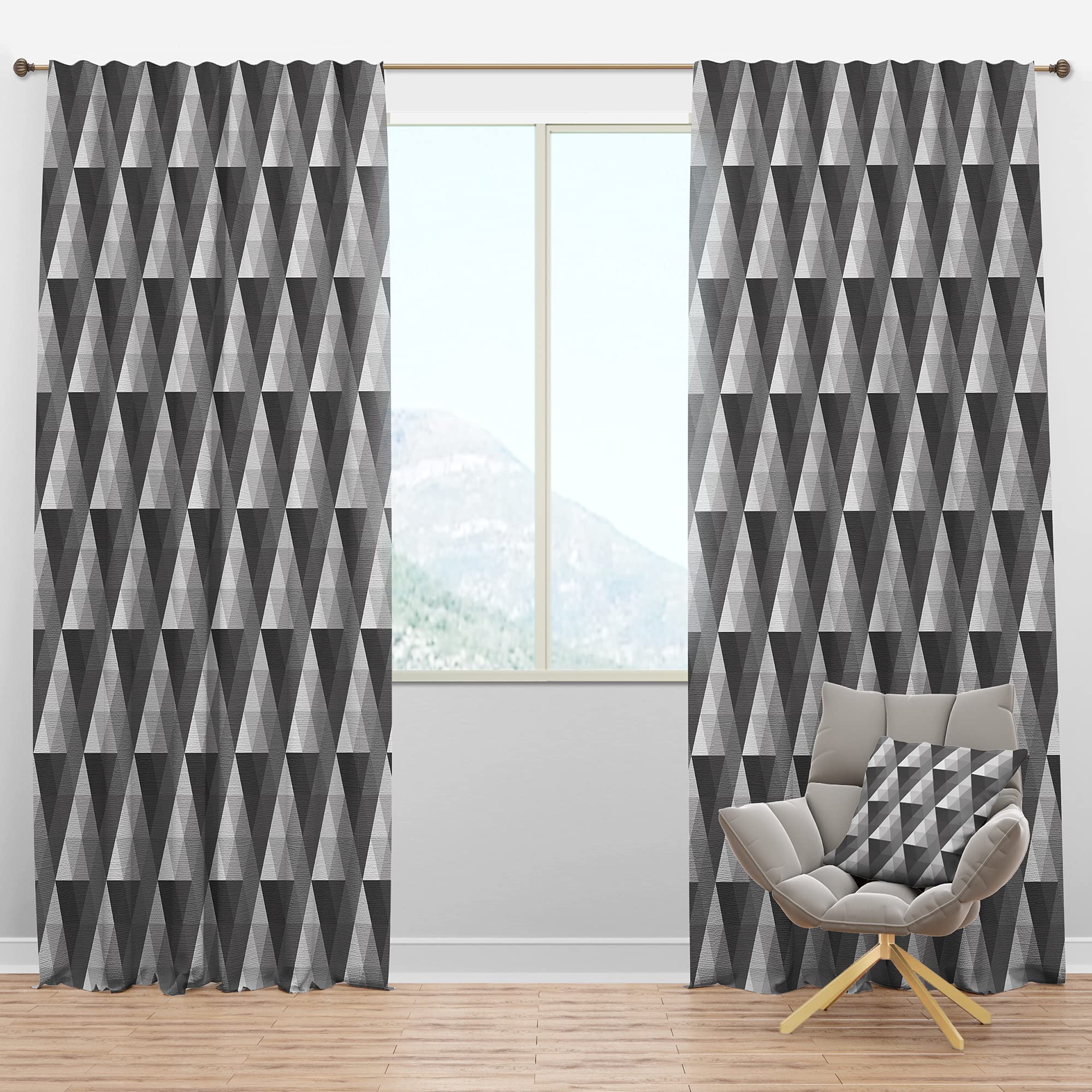 DesignQ Blackout Curtains - Thermal Insulated Monochromatic Triangle Pattern Drapes for Bedroom & Living Room (52x84, Single Panel) | Noise Reducing & Energy Saving Window Treatment for Better Sleep & Privacy