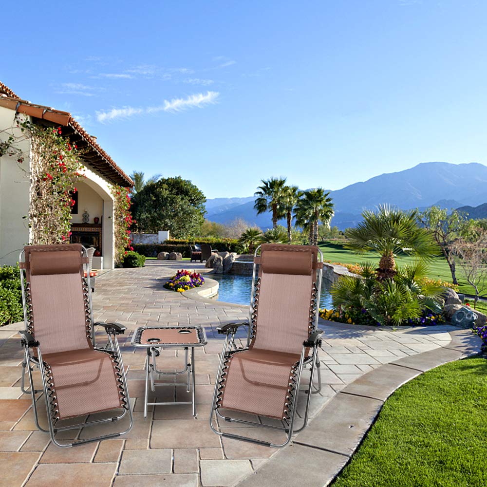 Zero Gravity Reclining Chair Set of 2 - Adjustable Folding Outdoor Lounge Chairs for Patio, Poolside, Beach & Backyard Relaxation | Perfect for Sunbathing, Reading & Outdoor Lounging