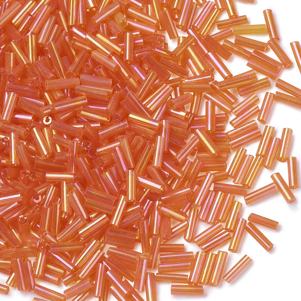 1250pcs Rainbow Glass Bugle Beads 6x1.8mm - AB Color Transparent Seed Spacer Beads for Jewelry Making (Orange) - DIY Bracelets, Necklaces, Earrings & Crafts - 50g Loose Glass Beads Bulk Supplies