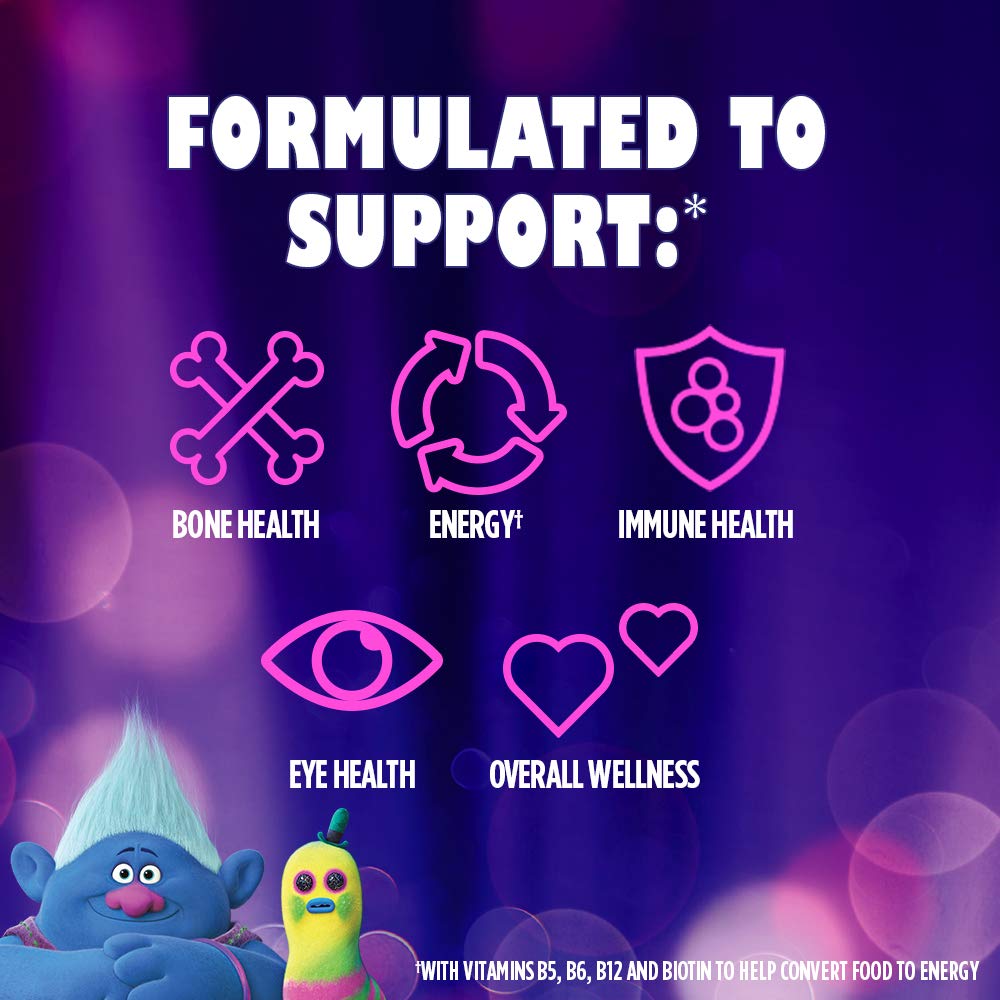 One A Day Kids Trolls Multivitamin Gummies - 180 Count with Vitamins A, B6, B12, C, D, E, Zinc, Folic Acid & Biotin - Delicious Trolls-Themed Chewable Vitamins for Kids' Daily Nutrition & Immune Support - Perfect for Picky Eaters & Healthy Growth