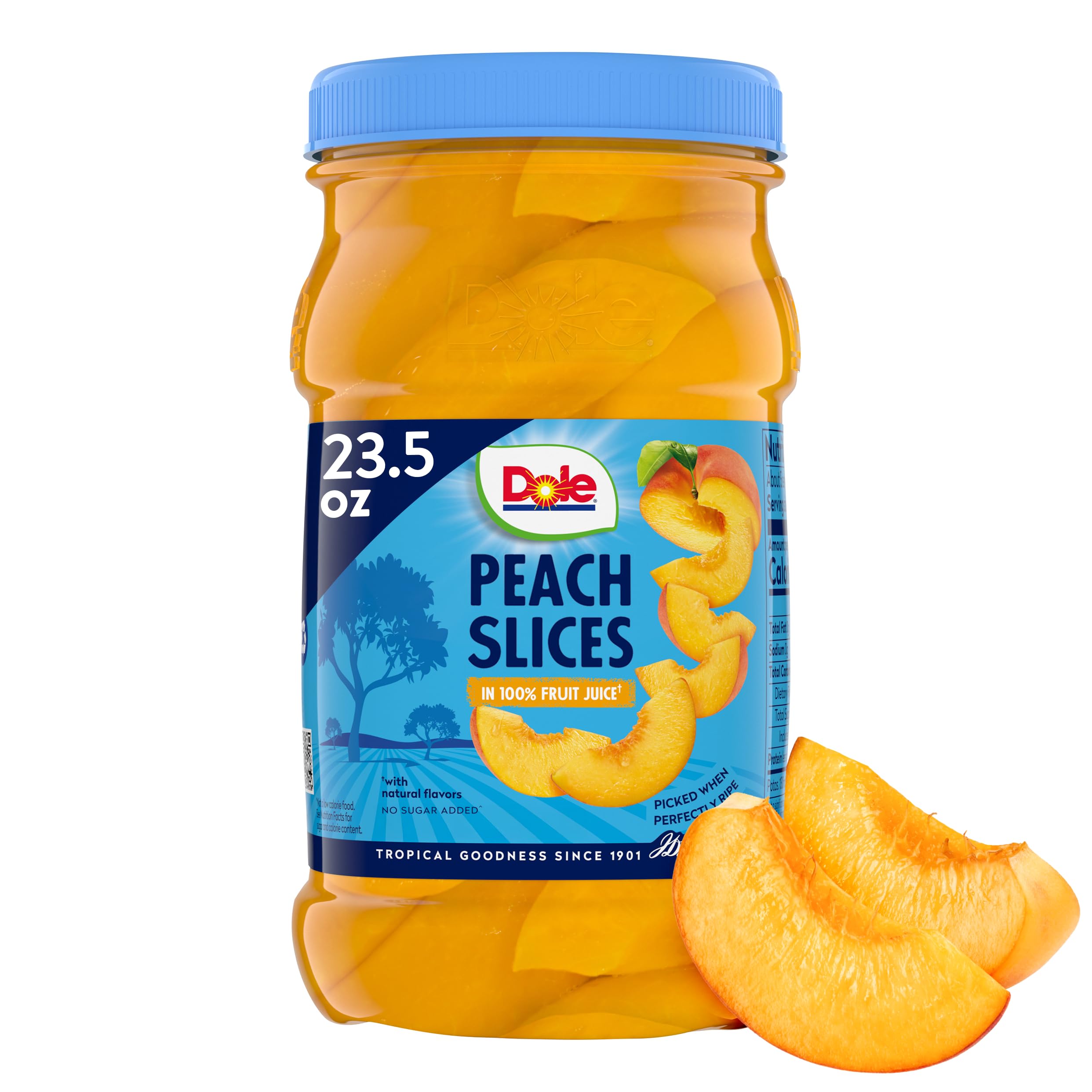 Dole Yellow Cling Sliced Peaches in 100% Fruit Juice - 23.5 Oz Resealable Jar - Gluten Free, No Sugar Added, Pantry Staple - Perfect for Snacks, Smoothies & Fruit Salads