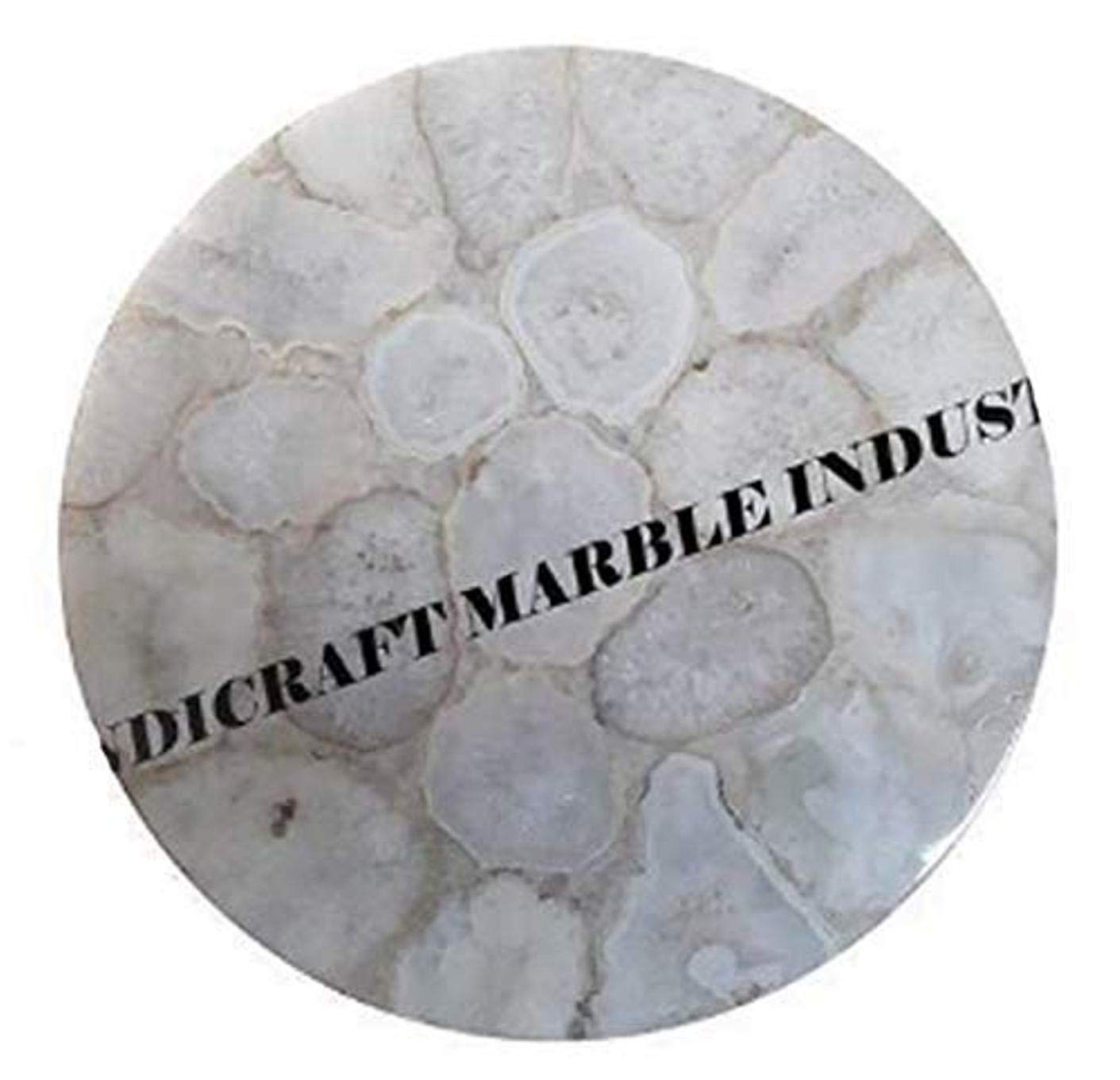 Natural White Agate Stone Round Coffee Table Top - Premium Gemstone Dining Table Centerpiece for Living Room, Home Decor & Conversation Starter - Durable Family Heirloom Furniture