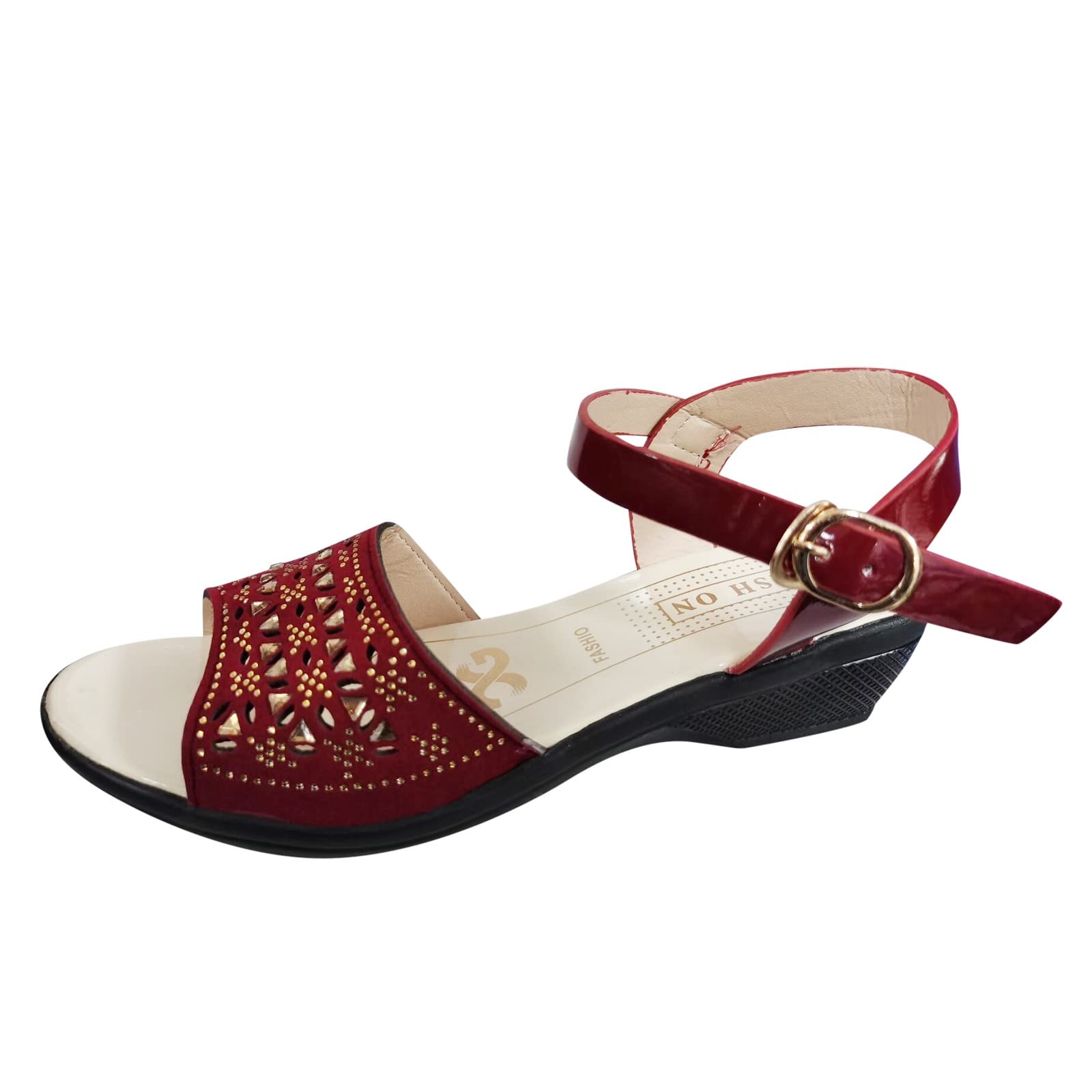 Women's Open Toe Wedge Sandals with Ankle Strap - FitFlops Brand Comfort Flats for Summer | Perfect for Beach, Parties & Casual Outings