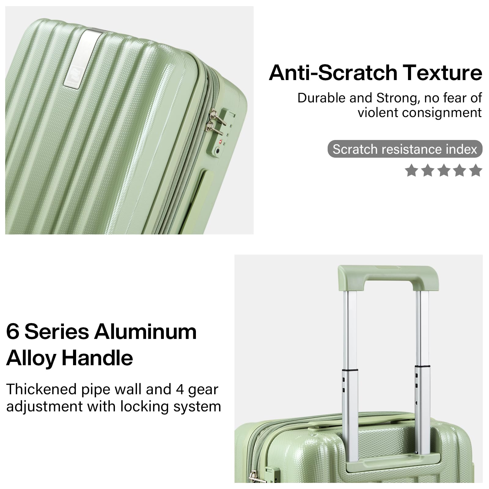 Hanke 24 Inch Expandable Lightweight PC Hard Shell Suitcase with Wheels - Large Checked Luggage for Travel, College, University (Bamboo Green) | Durable Rolling Suitcase for Airplane Trips & Student Move-In
