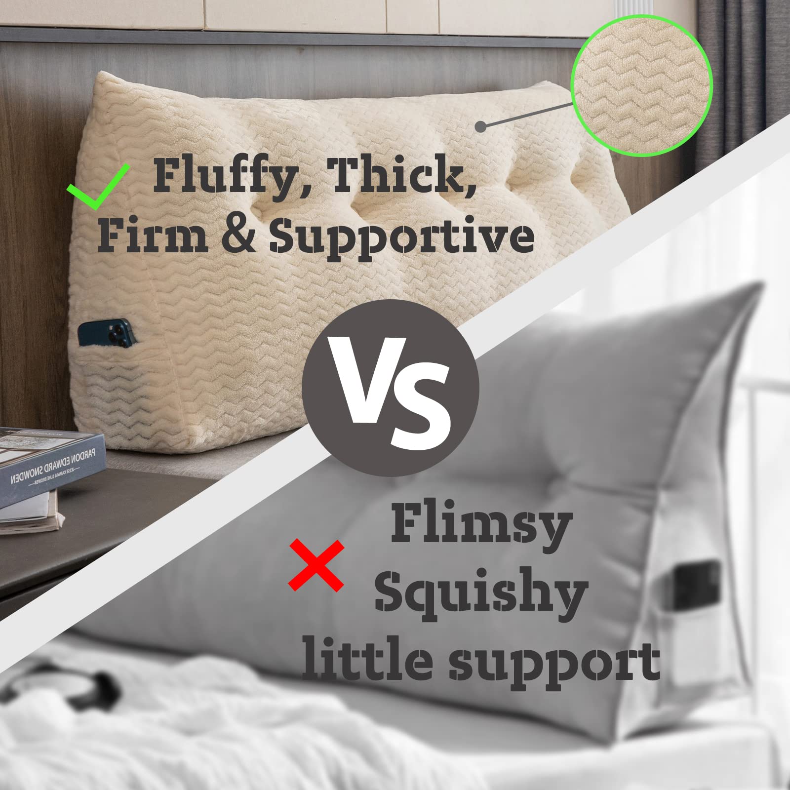Large Triangular Headboard Wedge Pillow - Adjustable Backrest Support for Day Beds & Bunk Beds | Removable Cover | Perfect for Reading, Relaxing & Back Pain Relief