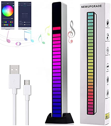 32 LED RGB Sound Reactive Car Lights - 18 Color Music Spectrum Analyzer with Voice Control for Gaming Room, DJ Studio & Desktop Decoration | USB Rechargeable Ambient Lighting for Cars & Parties