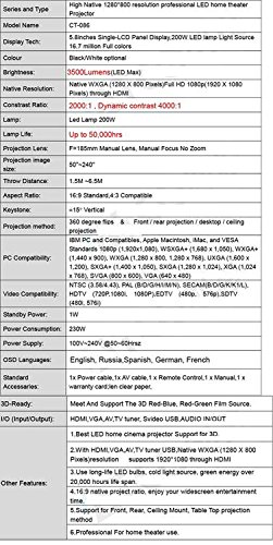 Gowe Full HD 200W LED Projector - 3500 Lumens 1280x800 Resolution, 3D Ready Home Theater Projector for Movies, Gaming & Outdoor Entertainment