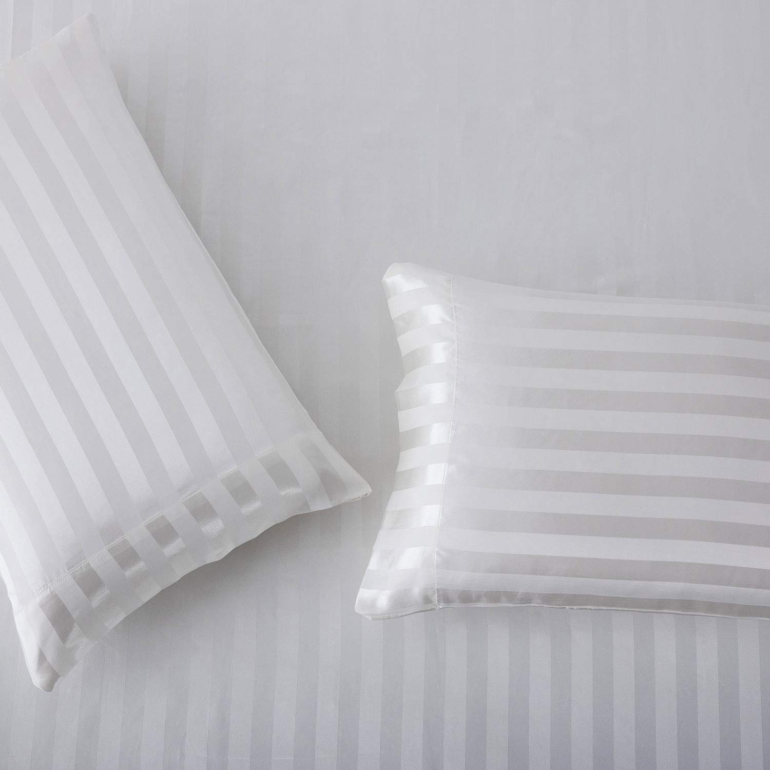 Lanest Housing Satin-Silk King Size Bed Sheets Set - Ivory White Cooling Soft Deep Pocket Sheets, Hypoallergenic Wrinkle & Fade Resistant Striped Bedding - Perfect for Luxury Hotels, Master Bedrooms & Hot Sleepers