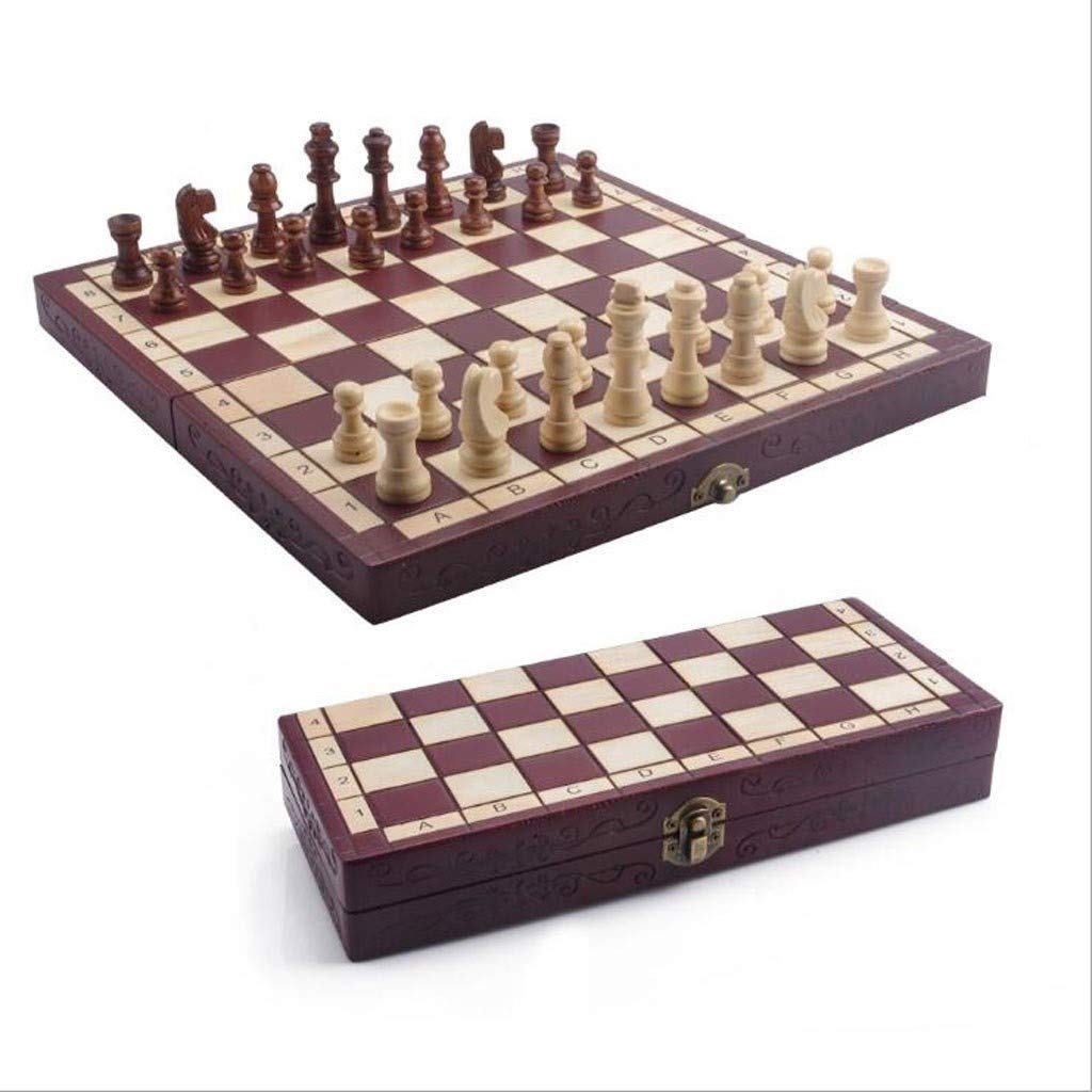 Premium Handmade Solid Wood Chess Set - Folding & Portable Wooden Chess Board with Storage for Backgammon & Checkers | Classic Strategy Game for Home, Office, Travel & Gift Giving