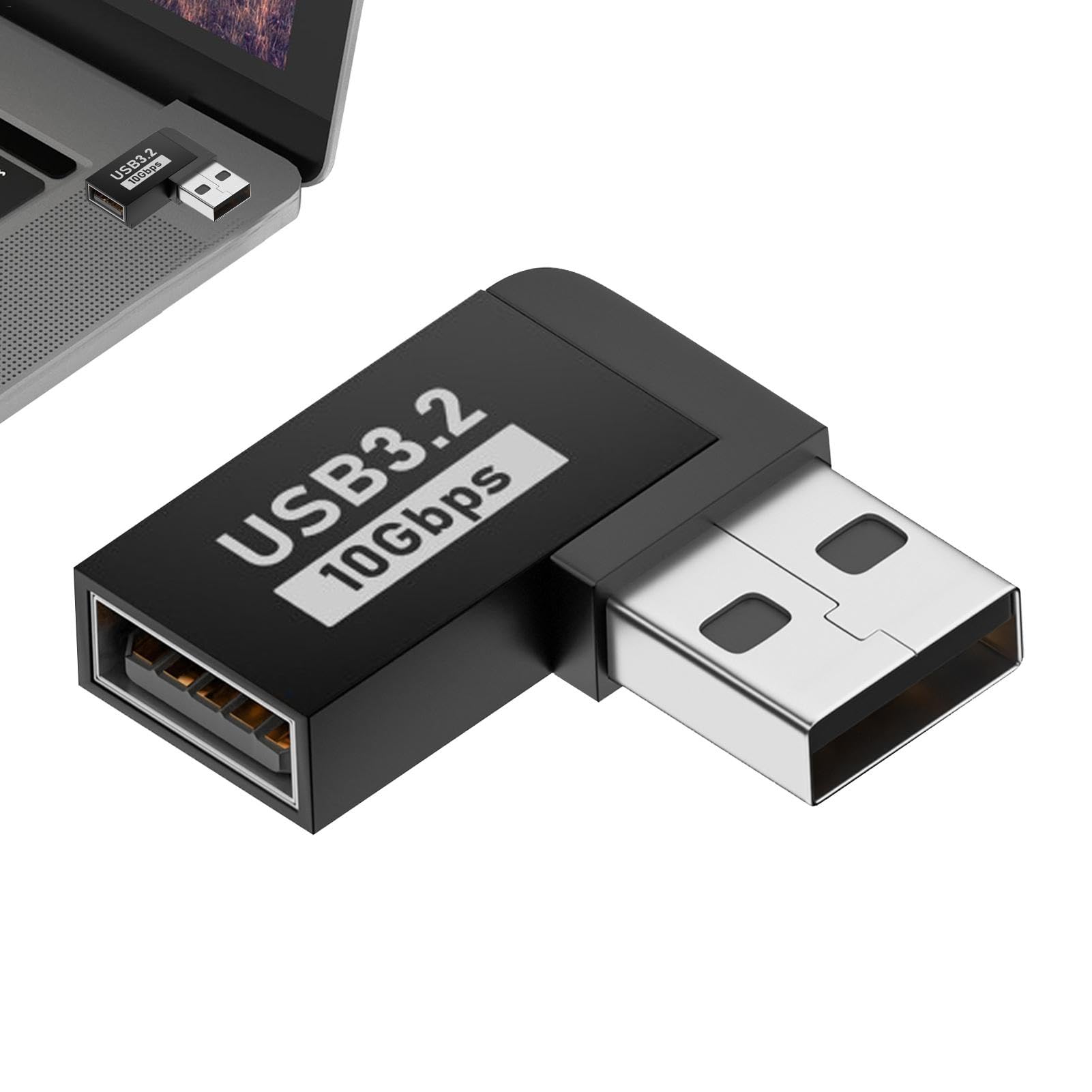High-Speed USB 3.0 A Male to Female Adapter - 10Gbps Data Transfer, Right Angle L-Shaped USB Extender Connector for Laptop, PC, TV - Perfect for Tight Spaces & Cable Management