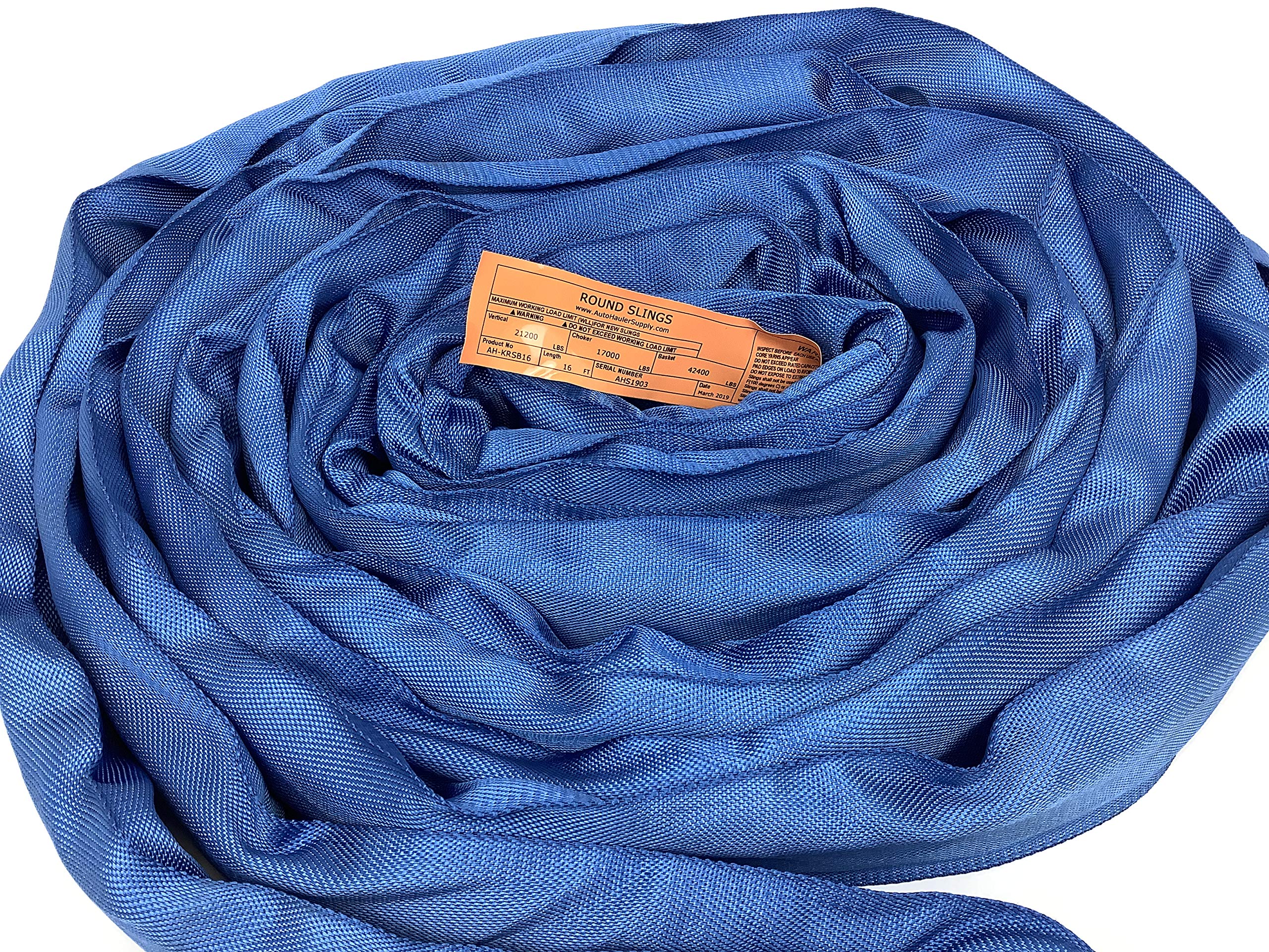 20 ft Endless Round Sling - 21,200 lb Vertical & 42,400 lb Basket WLL - Heavy Duty Blue Lifting Sling for Towing, Construction, and Industrial Use - AutoHauler Supply