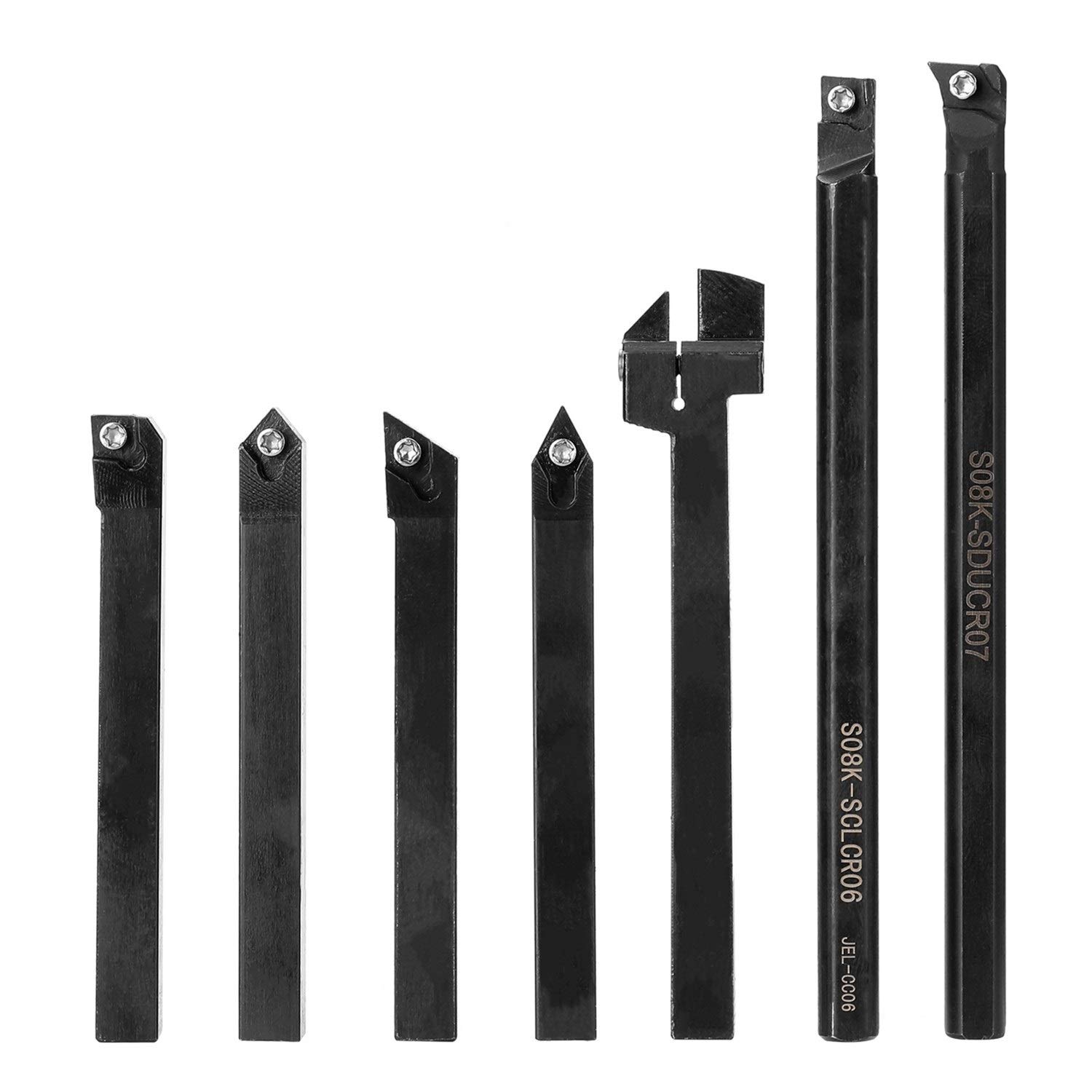 Premium 7-Piece Carbide Wood Turning Tool Set - High Hardness CNC Lathe Milling Tool Holder with 8mm Arbor, Inserts & Wrench - Fast Cutting Efficiency for Woodworking, DIY Projects & Professional Use
