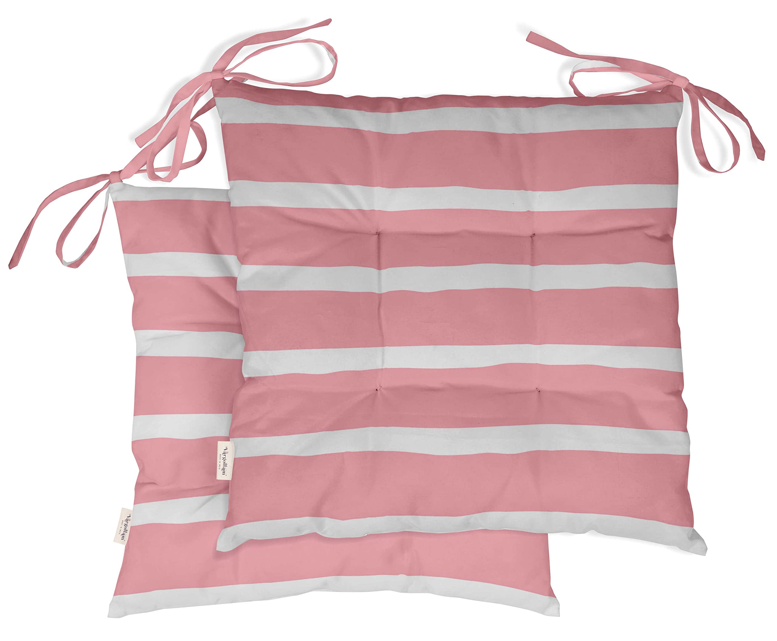 Waterproof 19-inch Pink Striped Tufted Square Patio Cushion Set of 2 - Indoor/Outdoor Furniture Seat Cushions for Garden, Deck & Poolside Comfort