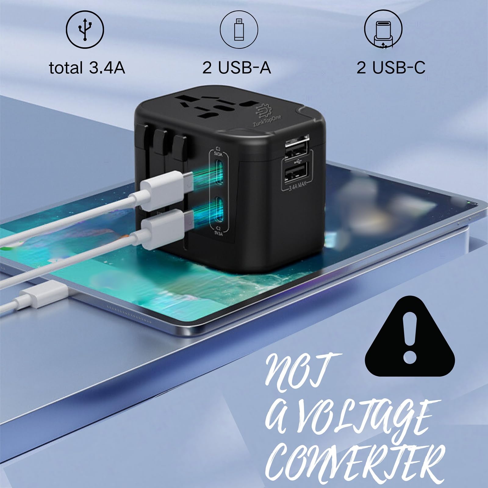 Universal Travel Adapter with 2 USB-C & 2 USB-A Ports - Perfect Gift for Couples, Girlfriend, Boyfriend, Wife, Husband - Funny White Elephant Get Well Soon Gifts for Mom, Men, Teens & Adults - Ideal for Travel, Home, Office & Daily Charging Needs