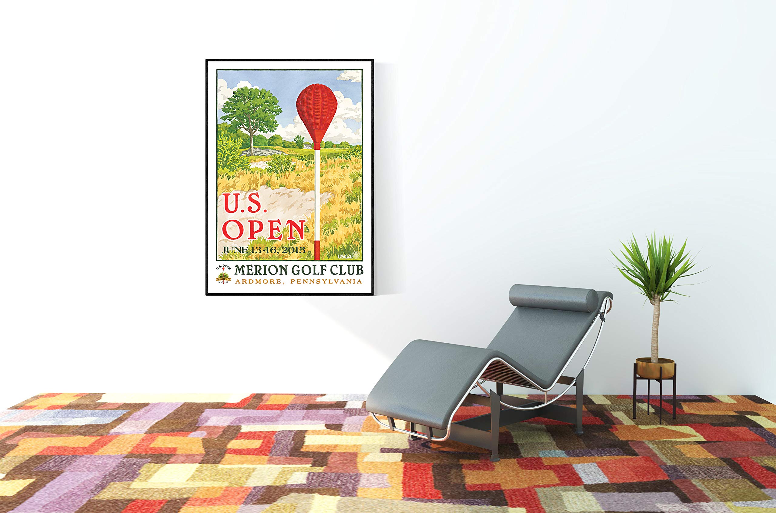 Lee Wybranski Official Golf Art - 2013 U.S. Open Championship at Merion - 20x30 Inch Framed Canvas Print - Perfect Golf Gift for Men - Home Office Decor & Sports Memorabilia Collection