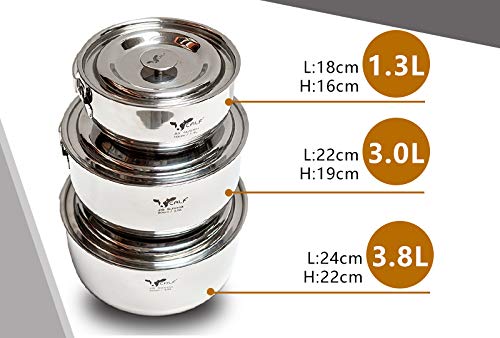 BUFFALO 3-in-1 Stainless Steel Cooking Pot Set (6-Piece, 3.8L, Silver) - Perfect for Camping, RV Trips & Small Kitchen Cooking