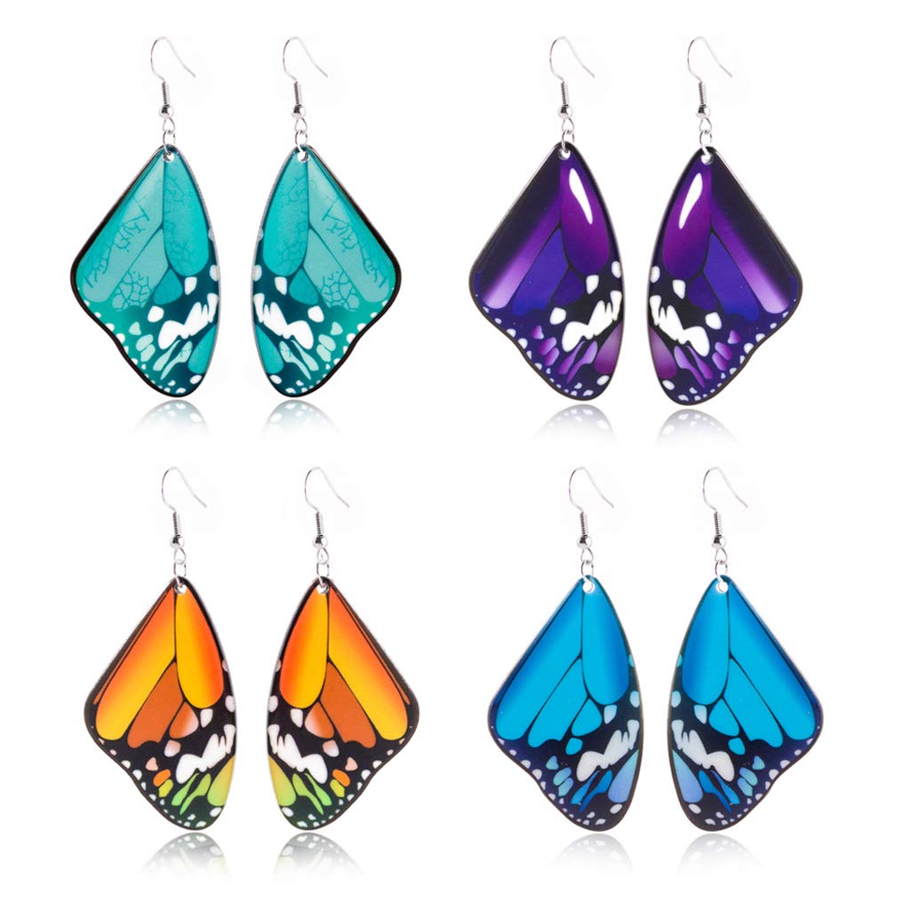 LIANXUE 4 Pairs Acrylic Flying Butterfly Dangle Earrings - Stainless Steel Hook Fashion Jewelry for Women & Girls - Perfect Gift for Parties, Weddings & Everyday Wear