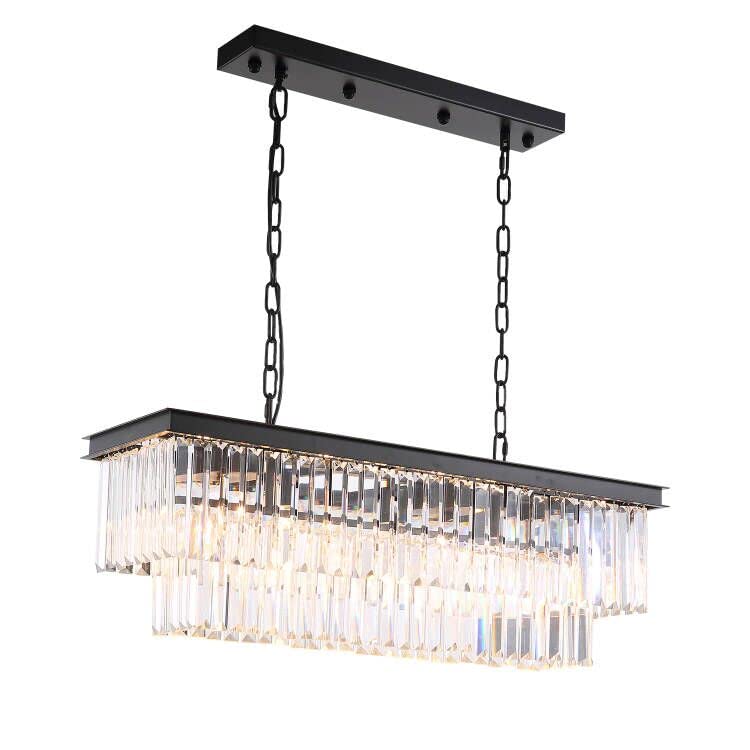 NOXARTE 6-Light Black Rectangular Crystal Chandelier - Modern Luxury Ceiling Light Fixture for Living Room, Dining Room, Farmhouse (32