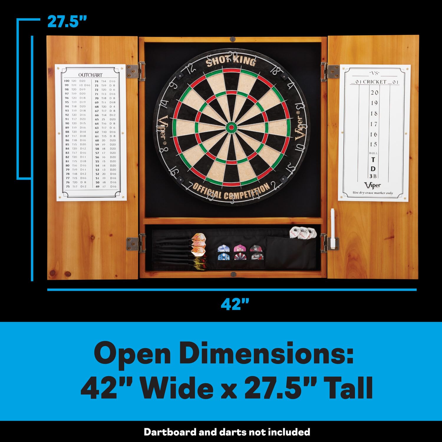 Viper Metropolitan Solid Wood Sisal/Bristle Steel Tip Dartboard Cabinet - Oak Finish (Cabinet Only, No Dartboard Included) | Perfect for Game Rooms, Bars, and Man Caves