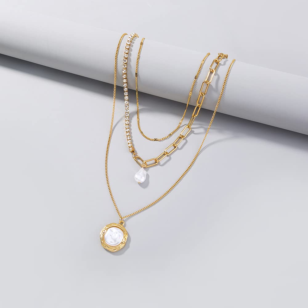 Vintage Layered Long Choker Necklace for Women - Pearl Pendant & Chunky Link Tennis Chain, Retro Fashion Jewelry | Perfect for Parties, Weddings, and Everyday Elegance