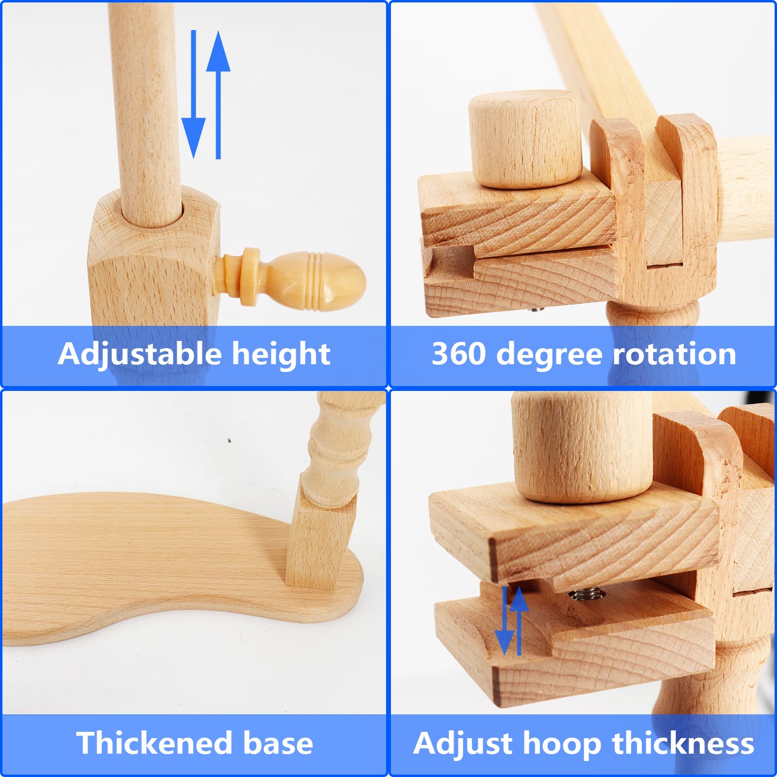 SolidGnik Small Wooden Embroidery Stand - Adjustable Rotating Cross Stitch Hoop Holder for Needlework - Perfect for Hand Embroidery, Cross Stitch Projects & Crafting at Home