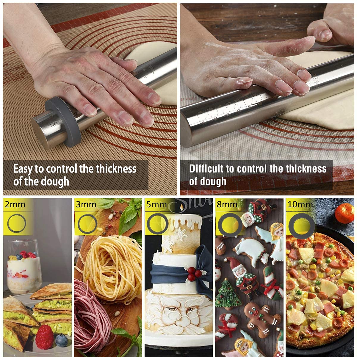 10-Pack Silicone Dough Guide Rings for Rolling Pin - 1.5 Inch Thickness Spacer Bands - Perfect for Baking, Pie Crusts & Cookie Dough - Fits Standard 3.8cm Wide Roll Pins - Essential Baking Tool for Homemade Bread & Pastries
