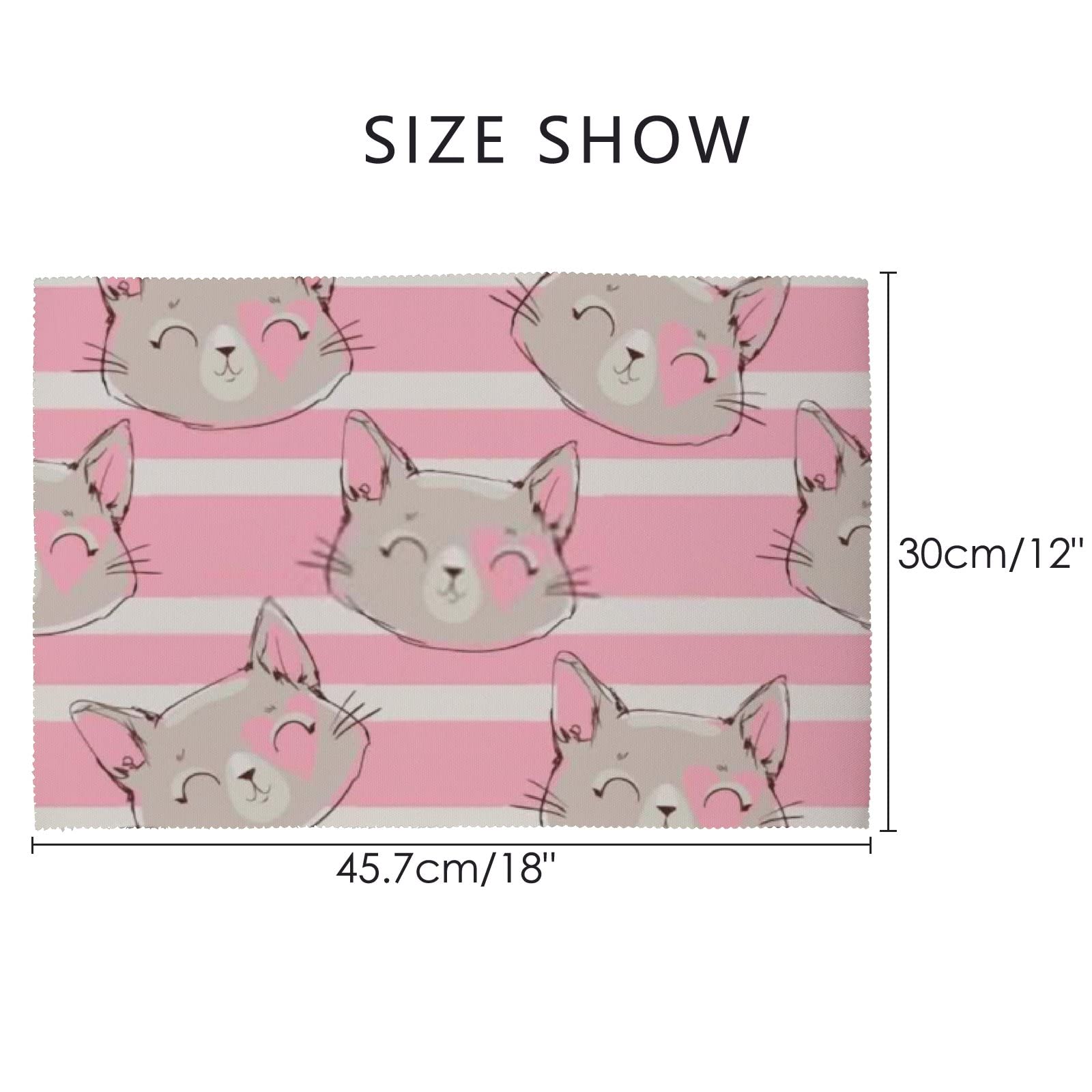 Cartoon Cat Polyester Placemats Set of 4 - Heat-Resistant, Waterproof, Non-Slip Dining Table Mats for Kitchen - Easy to Clean & Durable - Perfect for Family Meals, Parties & Daily Use