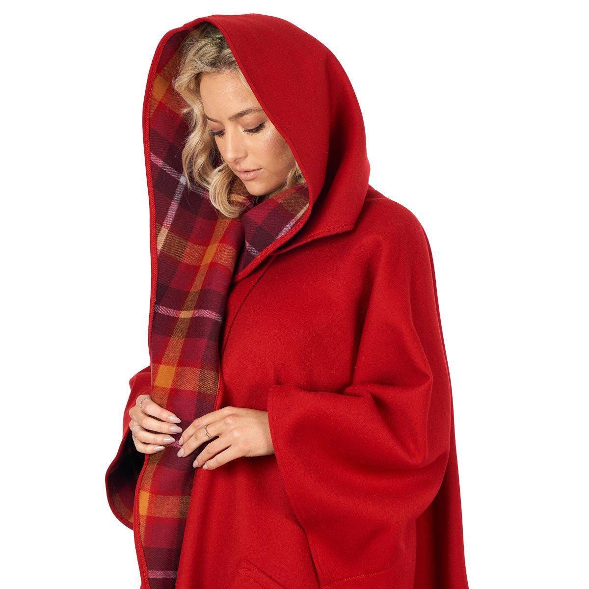 Jimmy Hourihan Bright Red Wool Walking Cape - Warm Winter Cloak for Women, Outdoor Hiking & Travel Fashion Accessory