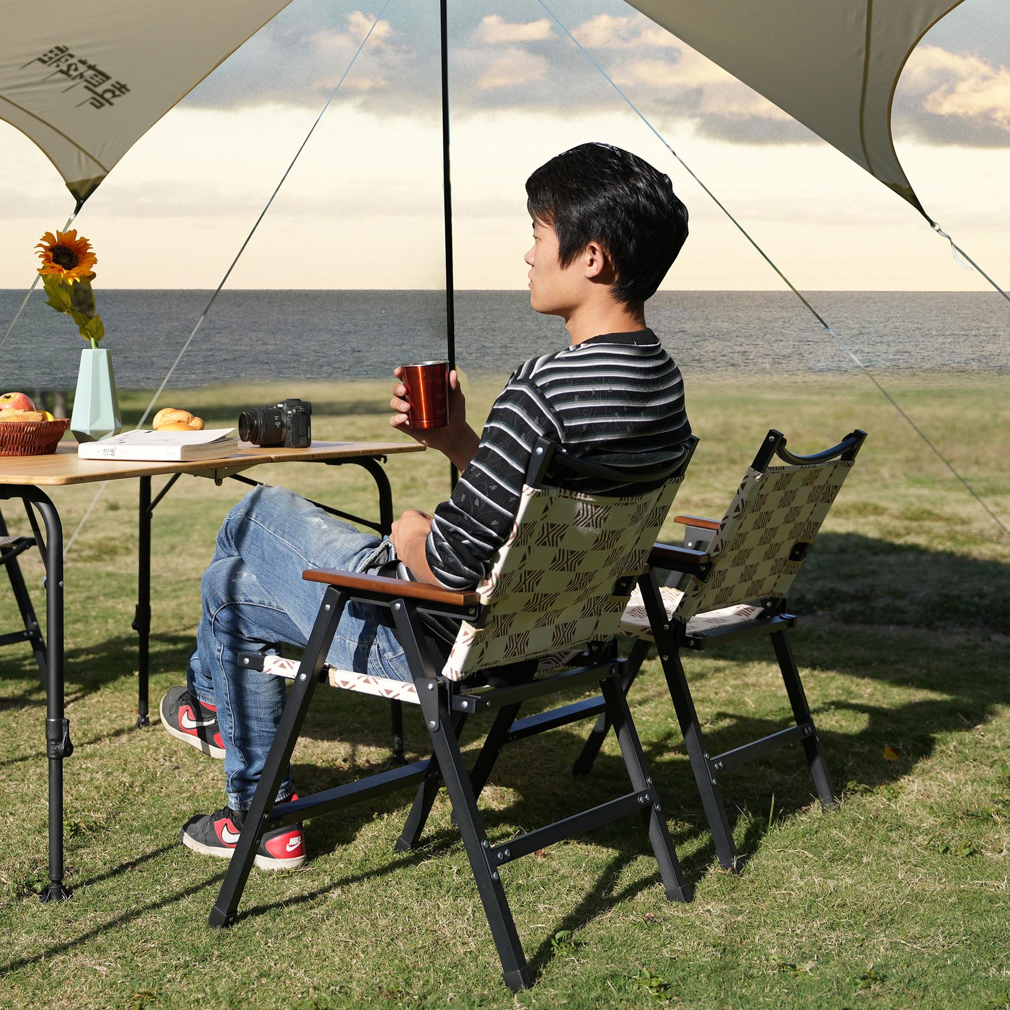 Lightweight Folding Camping Chair - Portable Outdoor Beach Chair with Printed Canvas - Perfect for Camping, Fishing, Picnics, Hiking, Festivals & Backyard Relaxation