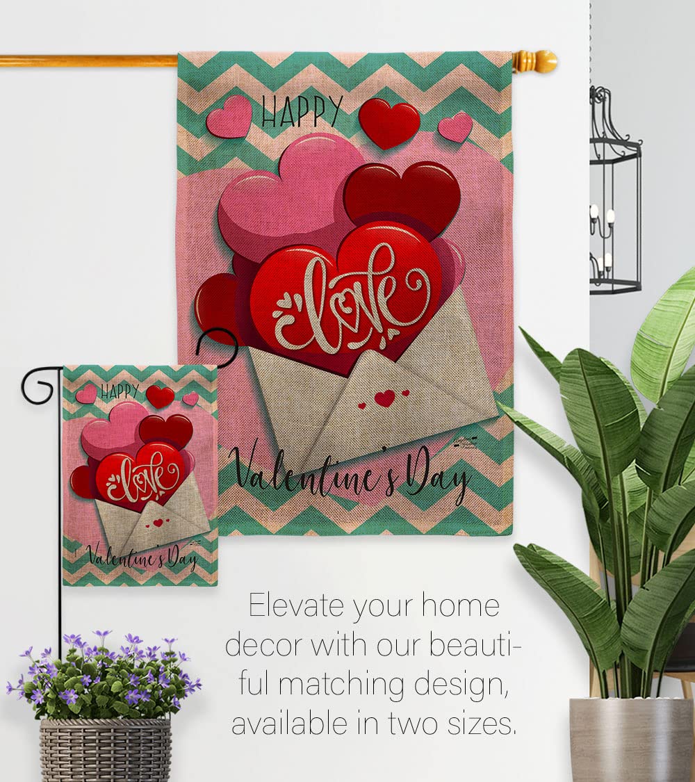 Valentine's Garden Flag Set with Stand - Romantic Heart Couple Decor for Yard & Home - Made in USA