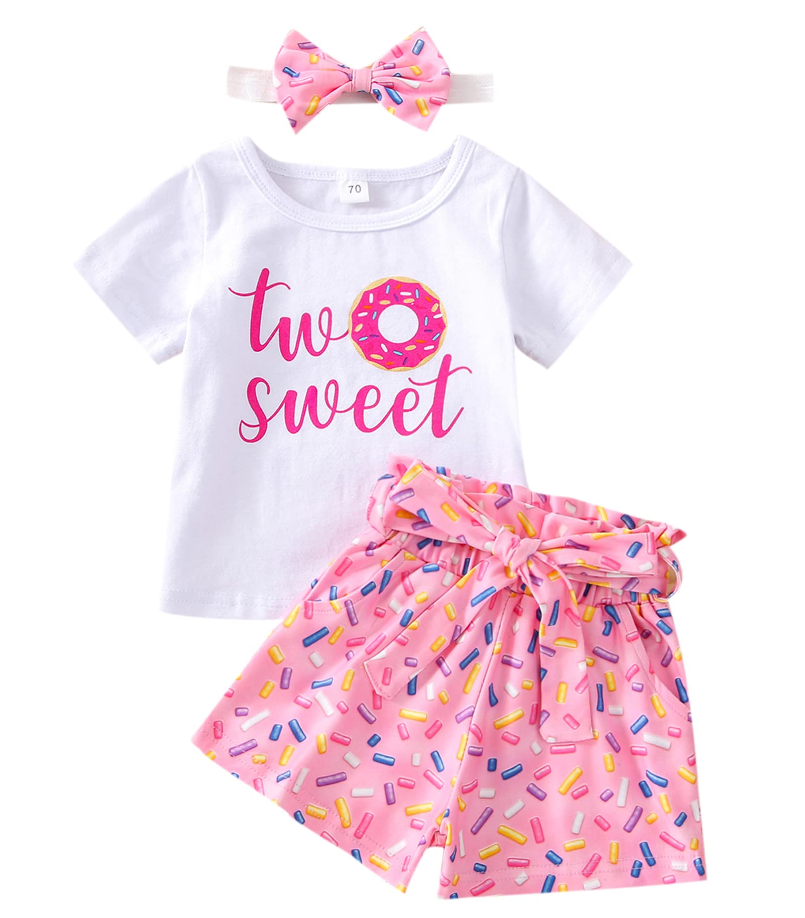 **Pink Striped Tutu Dress Set for Baby Girls - 2Pcs Newborn Outfit with Donut Print Skirt & Headband - First Birthday & Casual Wear**    *(Perfect for 1st Birthday Photos, Baby Showers, Family Gatherings & Everyday Playtime!)*
