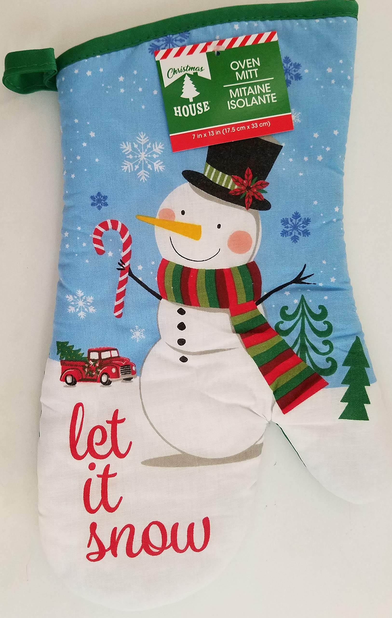Christmas Linen Frosty 'Let It Snow' Oven Mitts - Holiday Kitchen Baking Accessories for Baking, Cooking & Festive Home Decor
