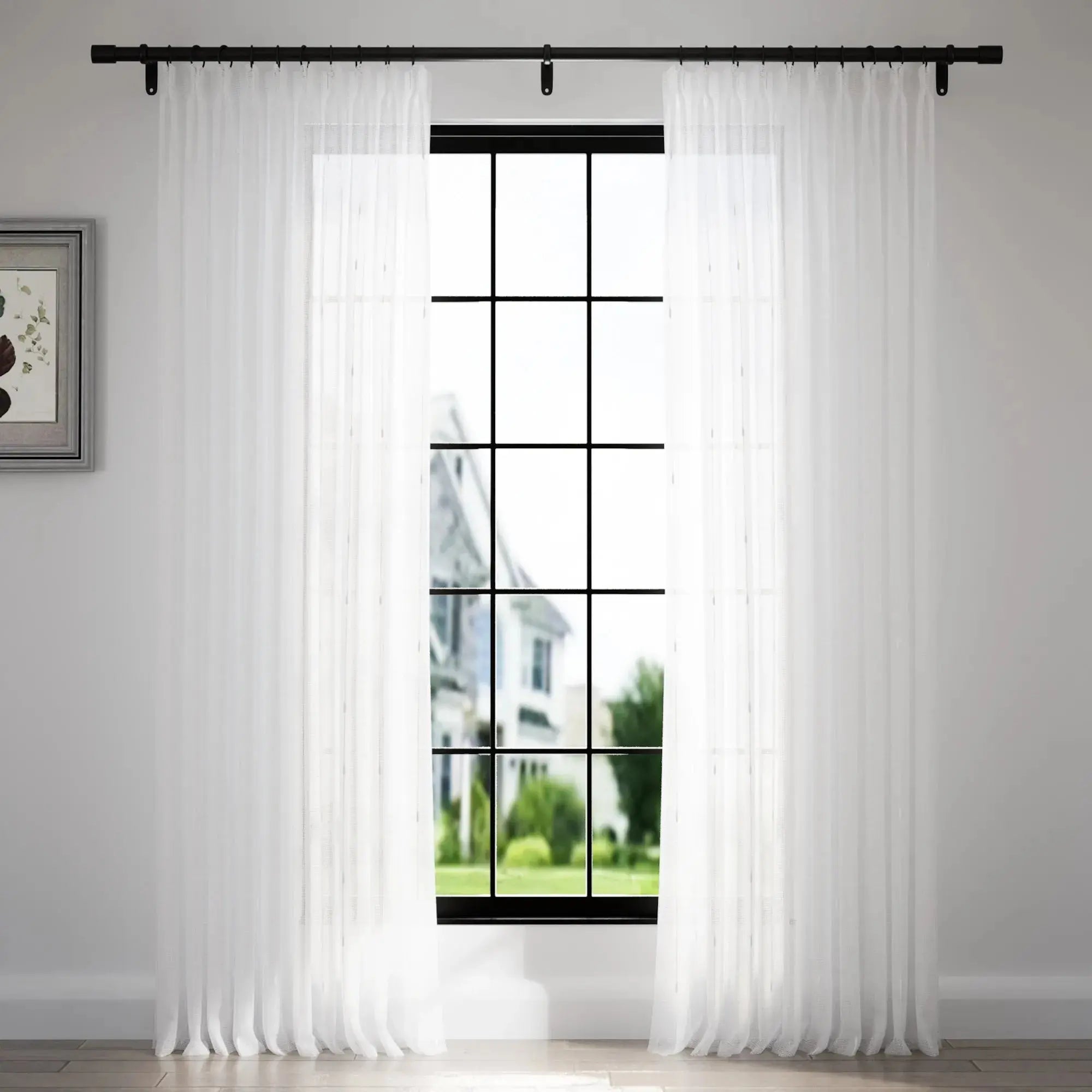 Florida Embossed White Semi-Sheer Pleated Curtains - Elegant Window Treatment for Living Room & Bedroom