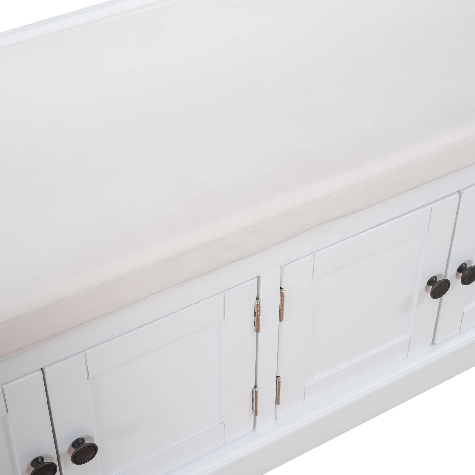 Merax 4-Door Storage Bench with Adjustable Shelves & Removable Cushion - White Entryway Shoe Bench for Living Room, Hallway, Bedroom - Perfect for Organizing Shoes, Toys & Home Decor