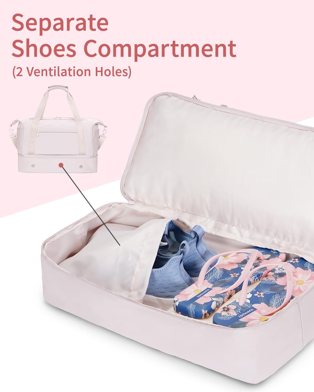 Sportsnew Women's Large Gym Travel Duffel Bag with Shoe Compartment & Wet Pocket - Water Resistant Weekender Overnight Carry On Sports Tote - Beige (Patent Pending) - Perfect for Gym, Travel, Sports & Weekend Getaways