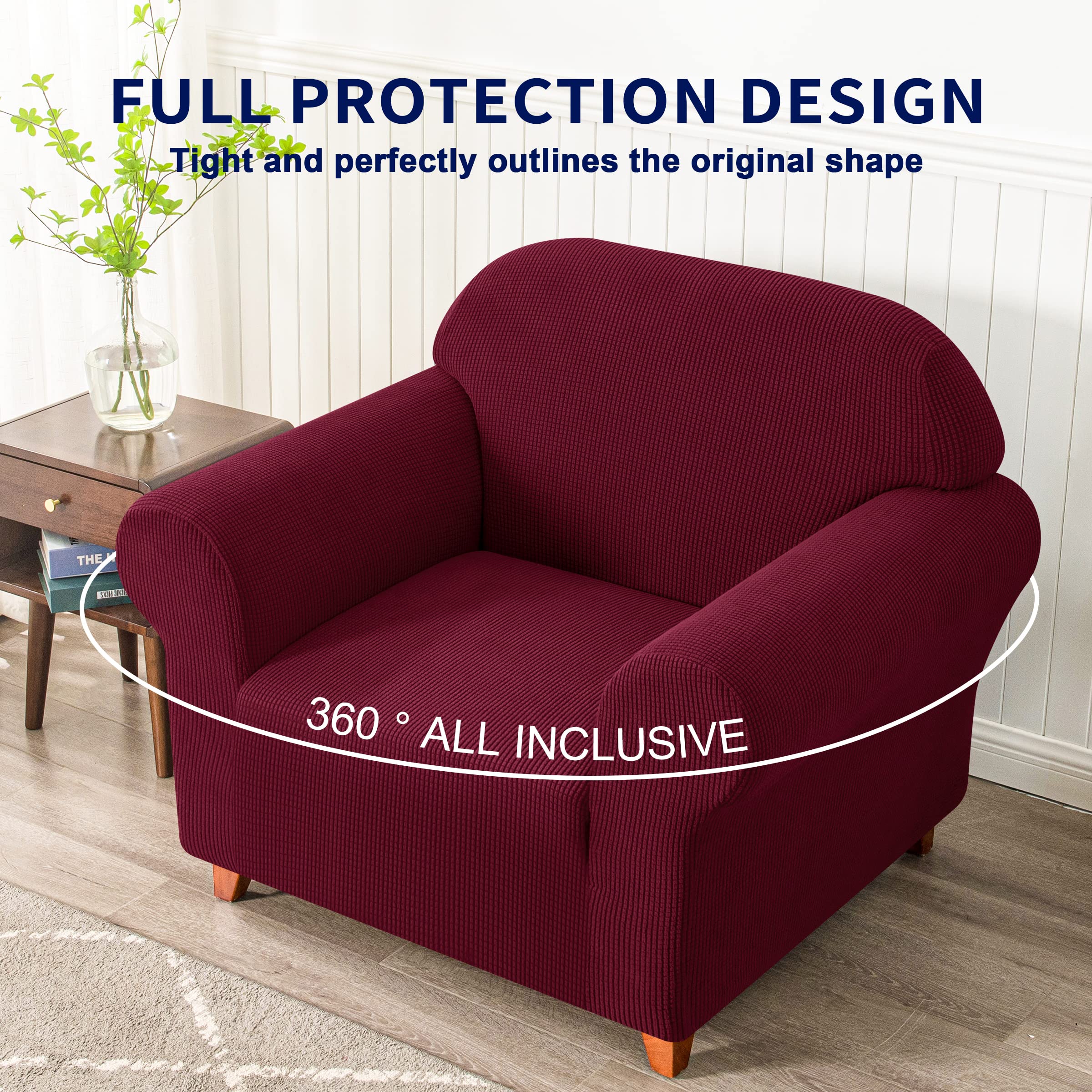 SUBRTEX Stretch Armchair Sofa Slipcover - Washable 1-Piece Cover for 1-Cushion Couch & Single Seater Chair | Perfect for Living Room, Office & Small Spaces (Wine Red, Small Size)