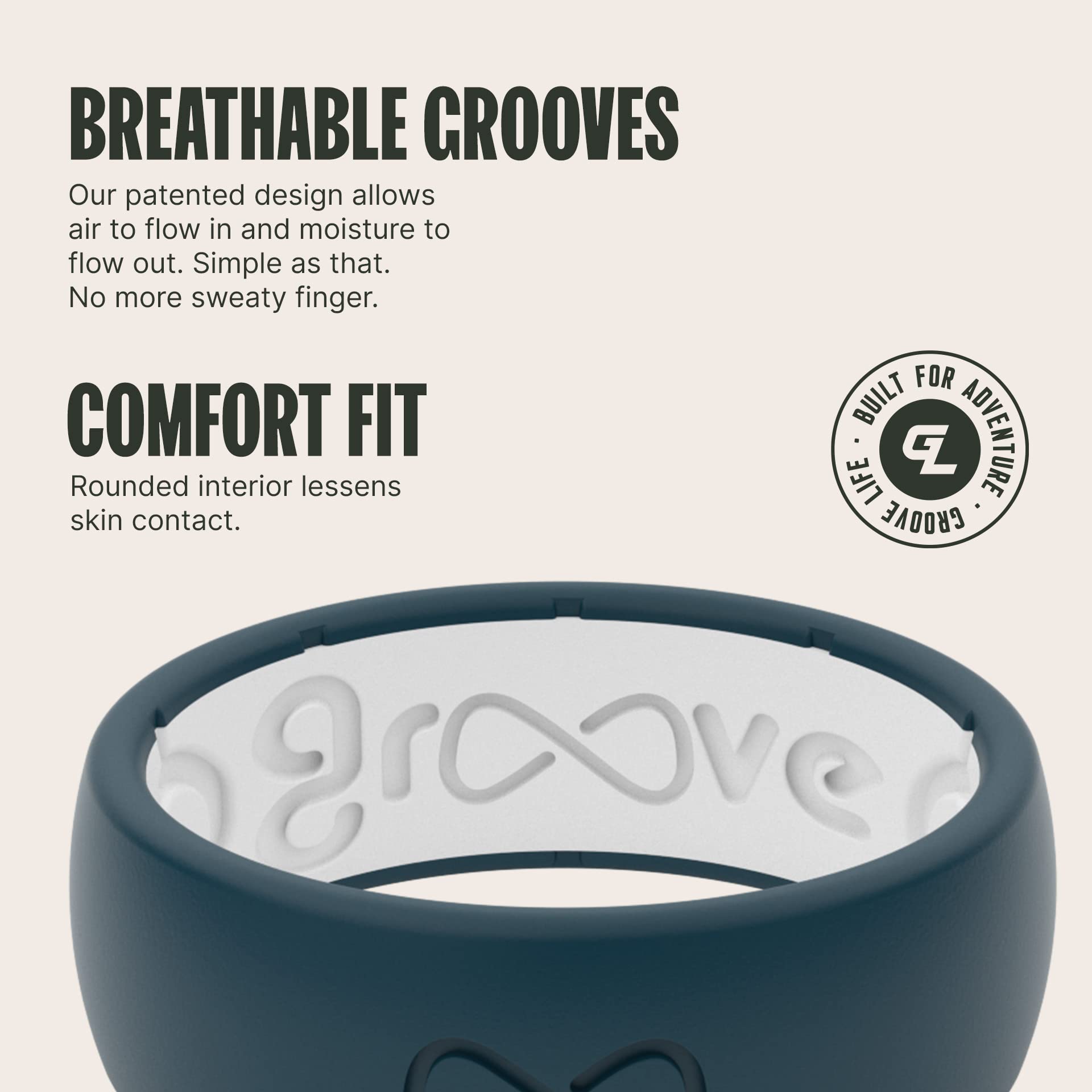 Groove Life Solid Silicone Ring for Men - Breathable Rubber Wedding Band with Unique Design & Lifetime Warranty | Comfort Fit for Active Lifestyle, Gym, Swimming & Outdoor Adventures